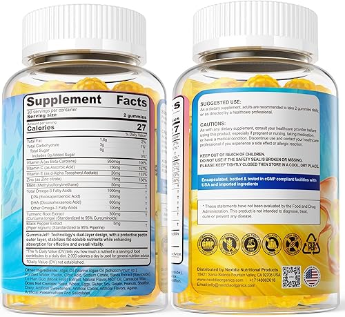 Miniatura 9 de Gomitas veganas Omega-3 de 1000 mg + cúrcuma, alternativa al aceite de pescado Omega 3 para adultos, algas DHA de 600 mg y EPA 300 mg, vitaminas A,