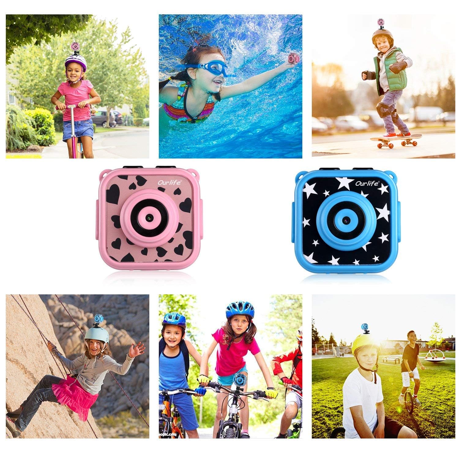 Ourlife - Fotocamera impermeabile per bambini dai 3 ai 12 anni, regalo di compleanno per bambini, per sport subacquei, con schermo da 4,4 cm (blu navy)