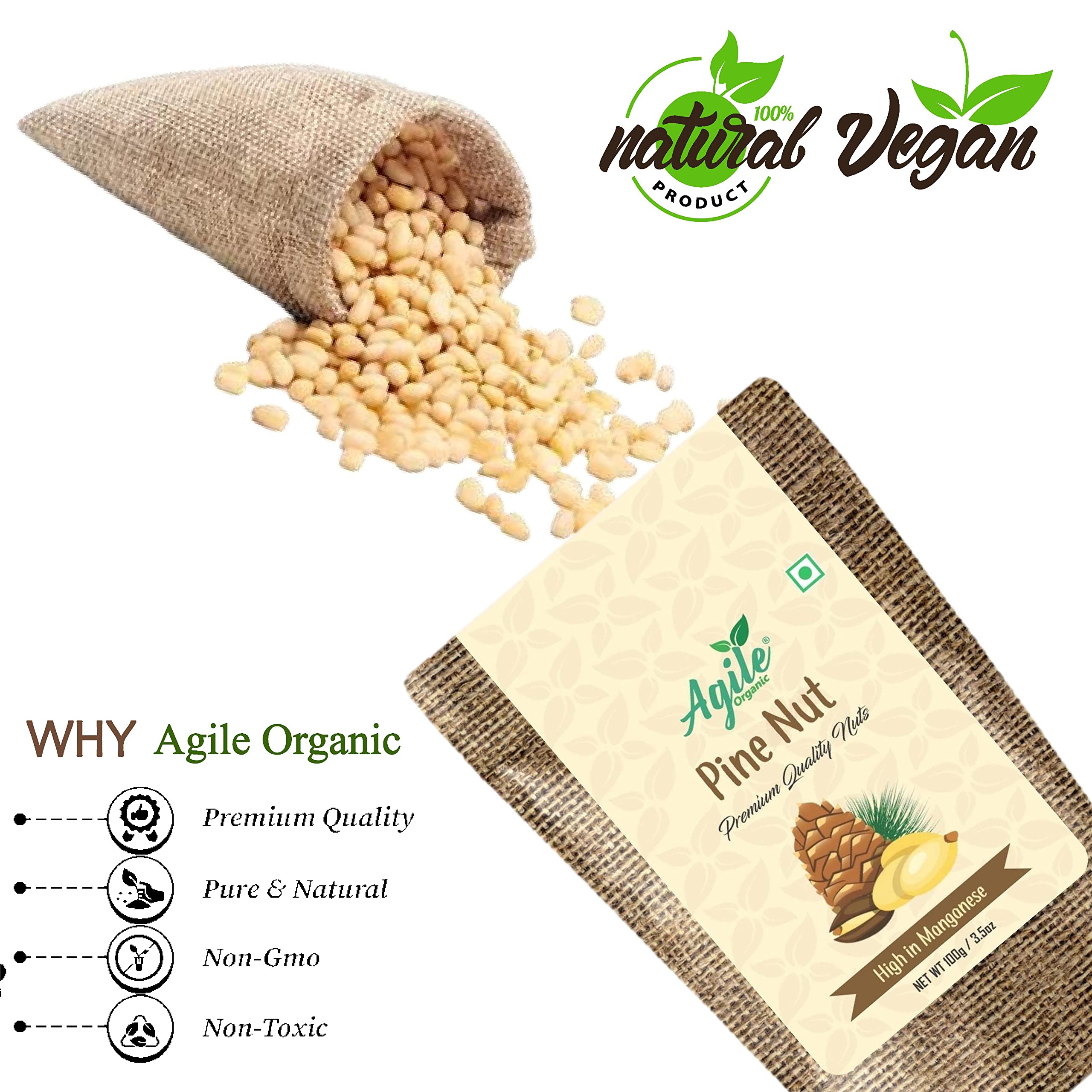 Agile Organic Natural Pine Nuts 50g | Pine Nuts without Shell | Chilgoza Giri 50 gram Trial Pack | Chilgoja Seeds | Pine Seeds Jumbo Size | Pure Dry Fruits - Image 3 thumbnail