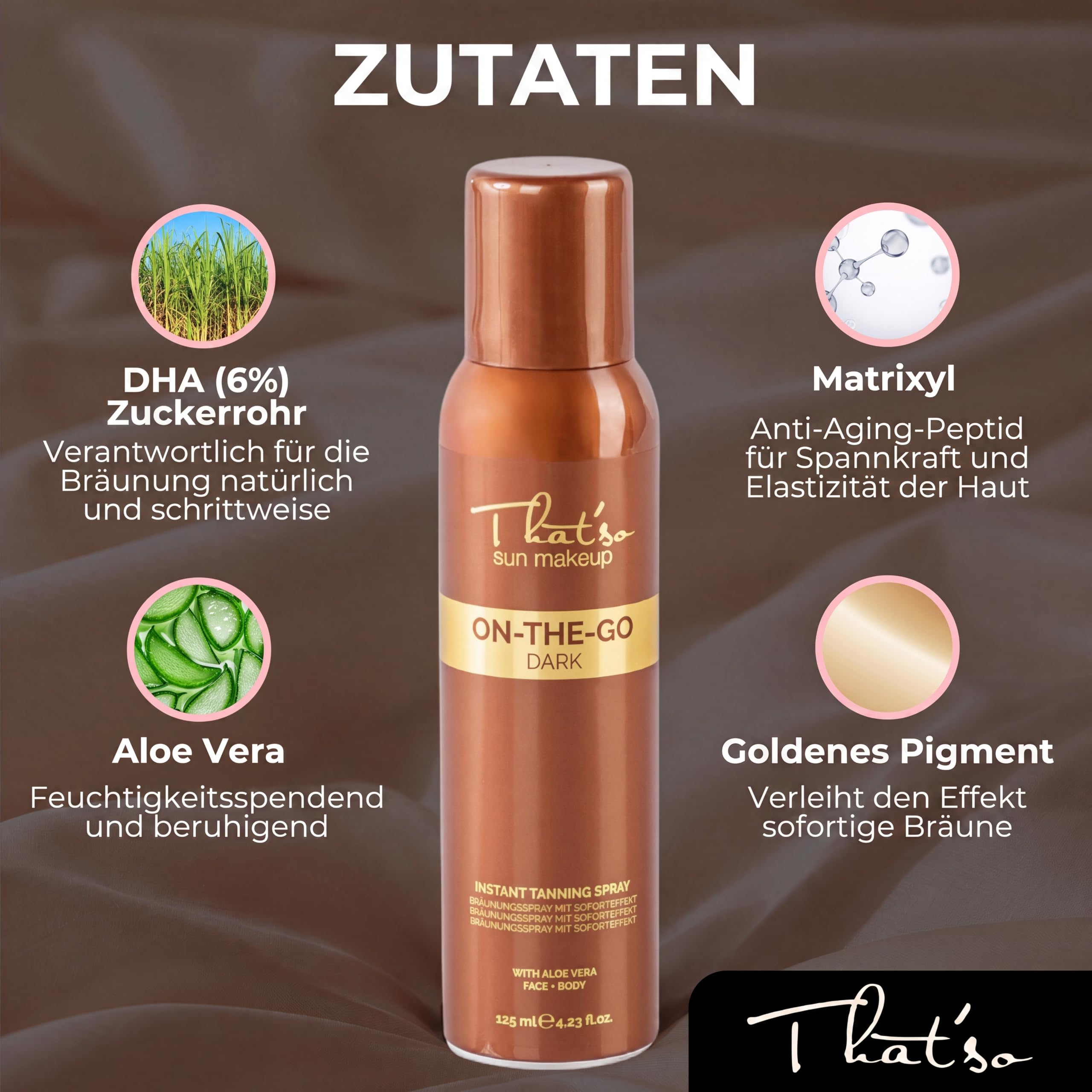 That'so On The Go Dark Selbstbräuner Gesicht Bräunungsspray und Körper 125ml mit Aloe Vera und Matrixyl, intensiver Selbstbräuner Spray, Self Tanner, Gesichtsbräuner mit Anti-Aging Wirkung