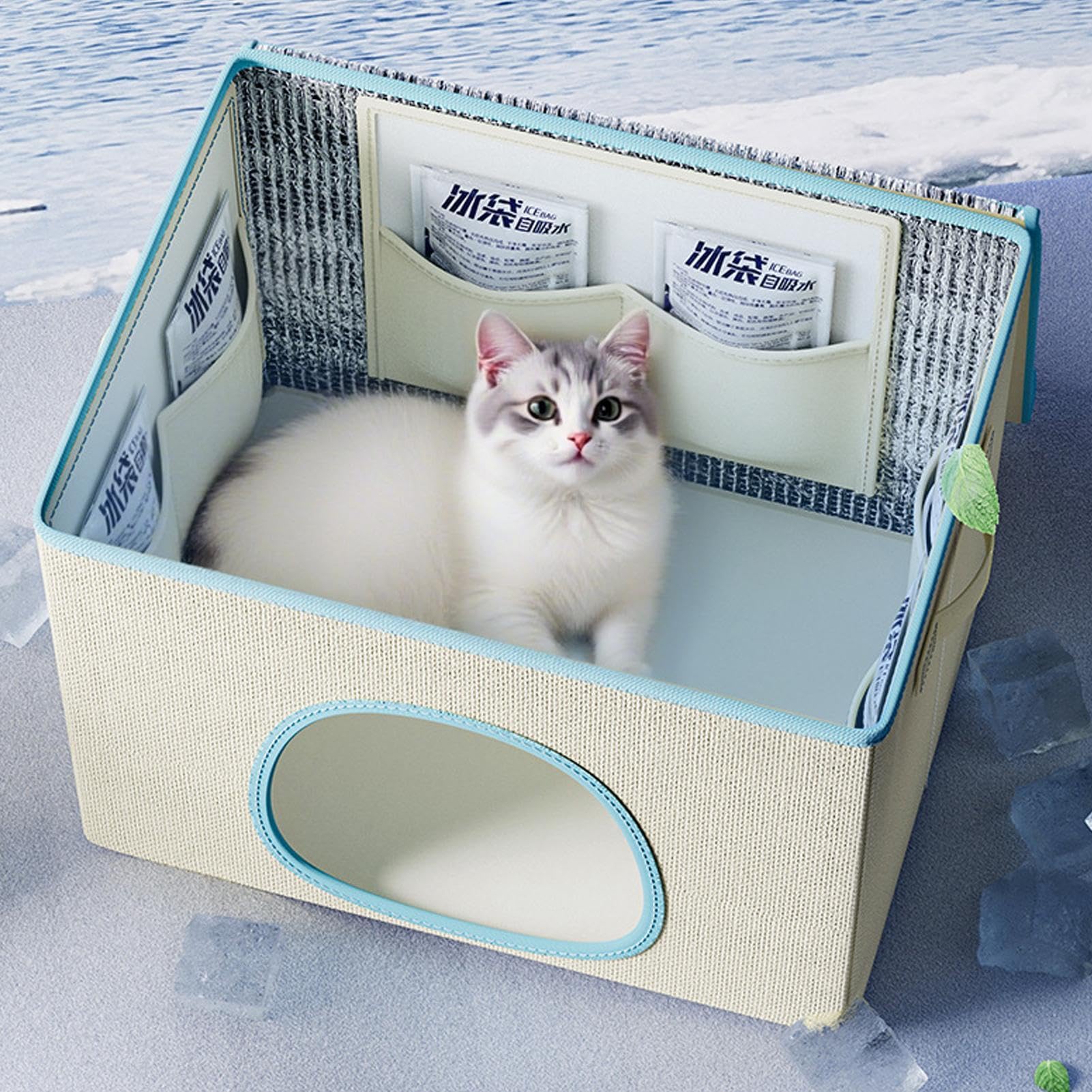 Kühlendes Katzenhaus Kittenhaus mit 6 Kühlpacks | -Abkühlhöhle für Trainer Wohnung Home Office Schlafzimmer Wohnzimmer Arbeitszimmer Balkon Garten Hof
