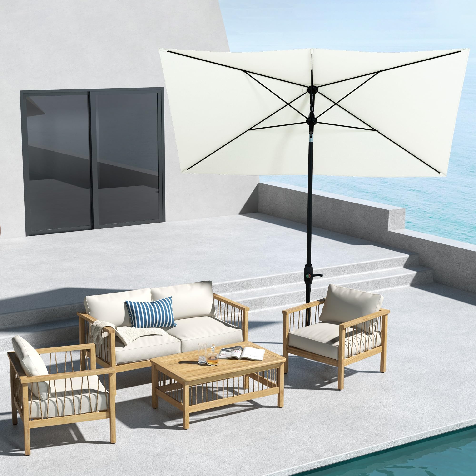 Outsunny Ombrellone Rettangolare 2x3m Alluminio UV 50+ con Apertura a Manovella e Inclinazione Regolabile