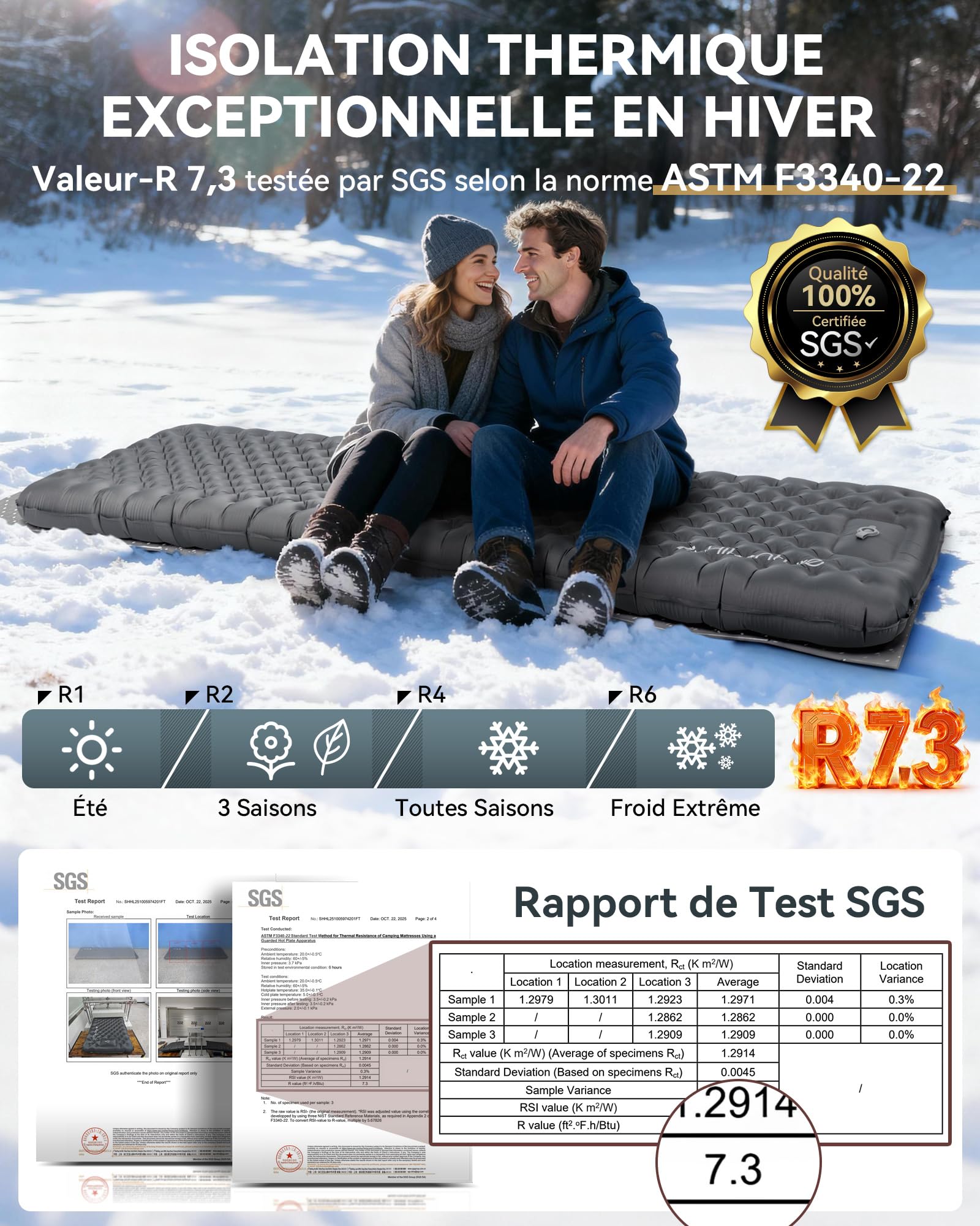 HIKENTURE Valeur-R 7,3 Matelas de Camping Gonflable 10 cm Ultra-Épais