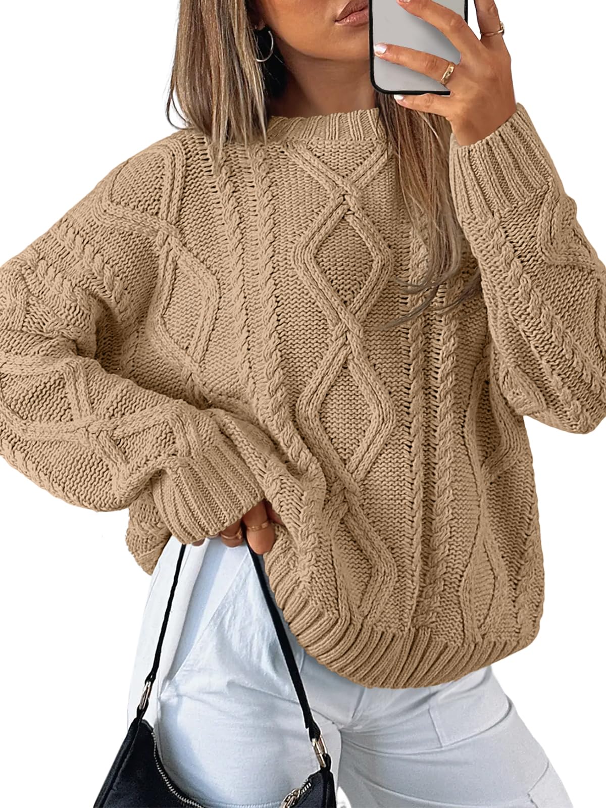 Trendy QueenWomen's Oversized Cable Knit Crewneck Sweaters