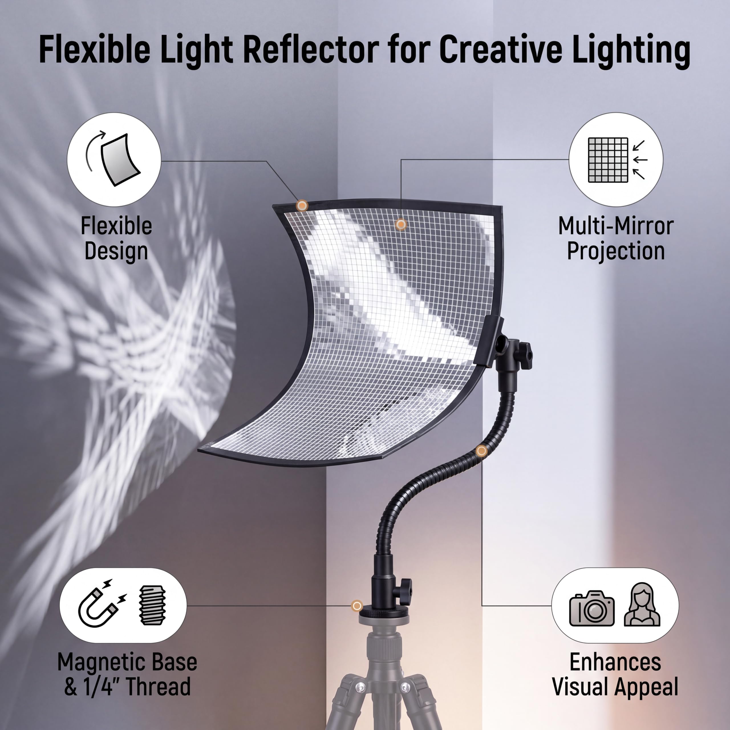Bewinner Reflector de luz flexible, plateado, 9.4 x 9.4 pulgadas