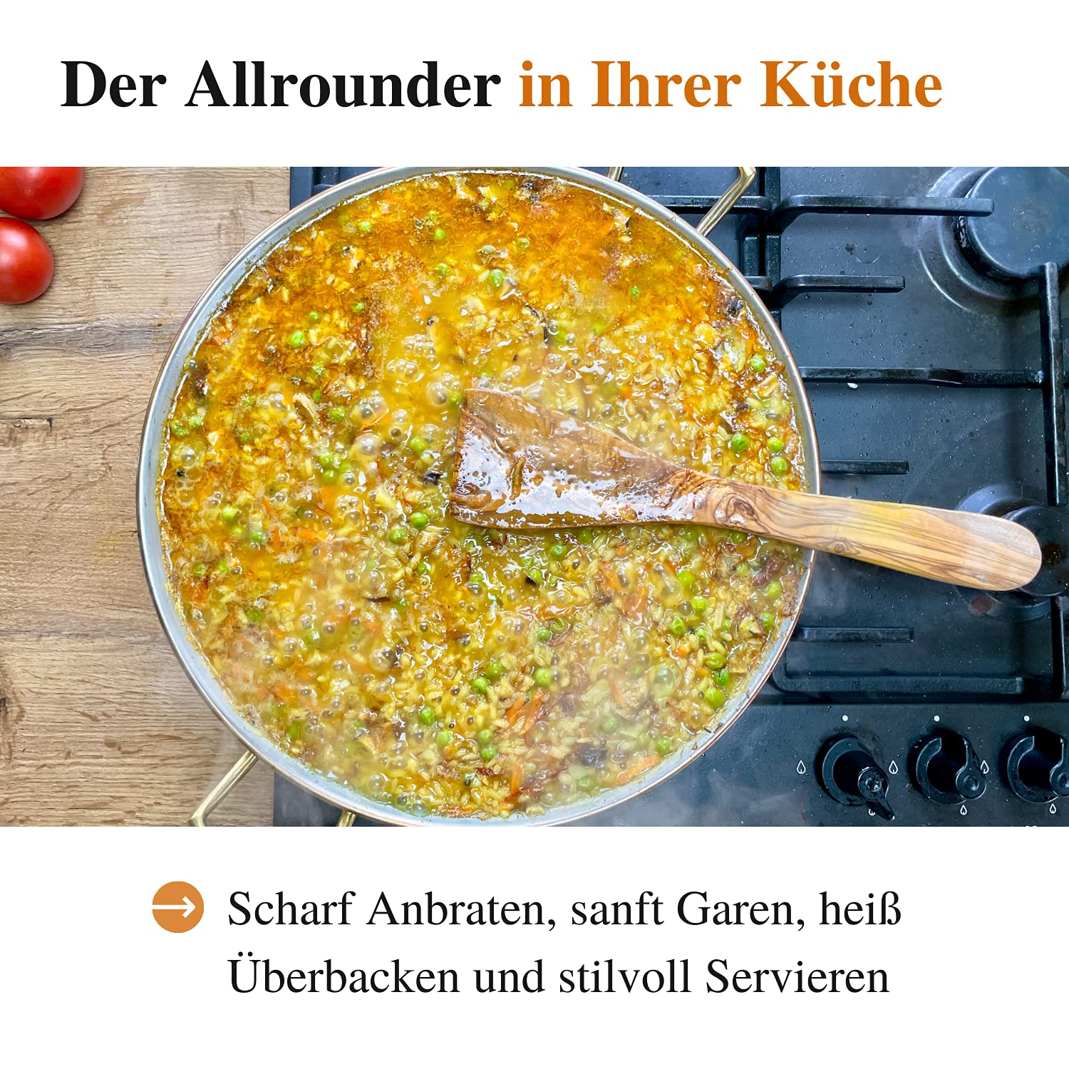 Eenpanspaella met sardines en erwten