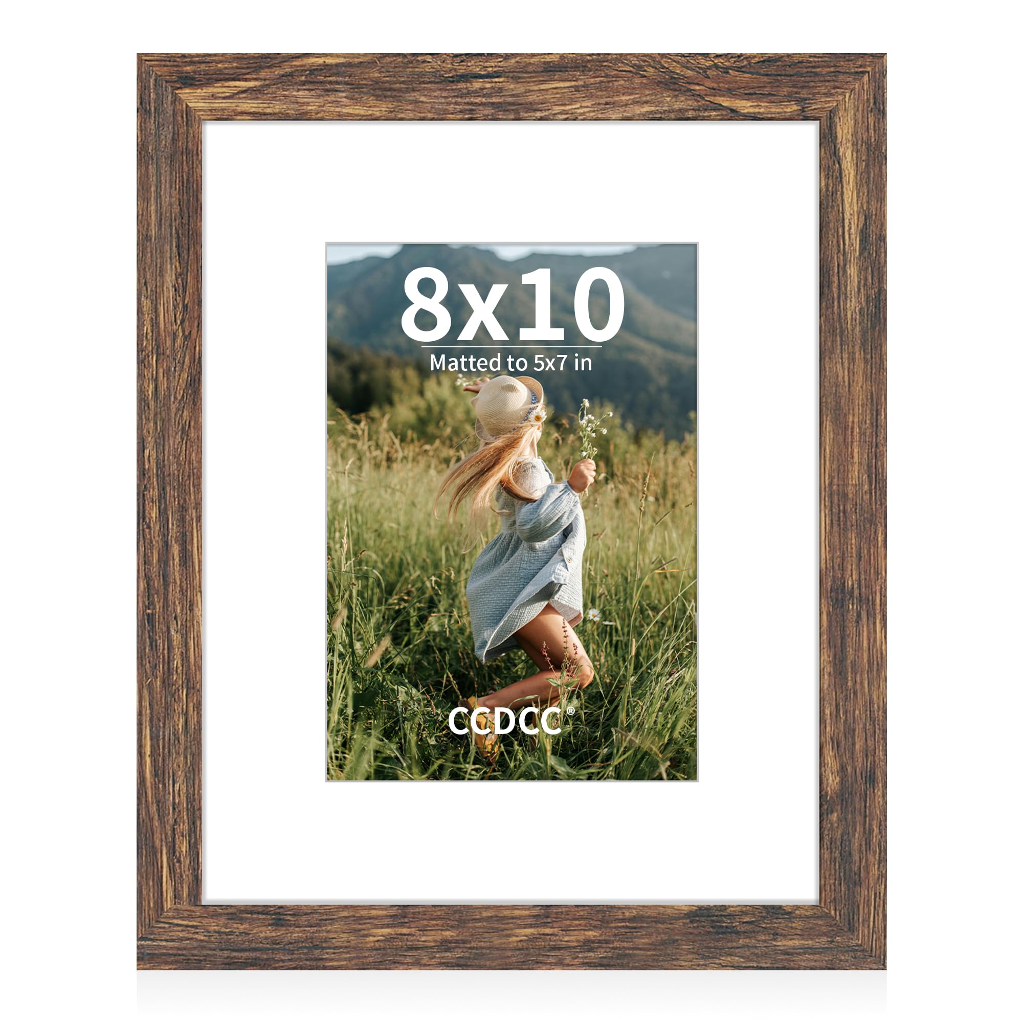 Photo 1 of ccdcc 8x10 Picture Frame, Rustic Brown Wood with Tempered Glass