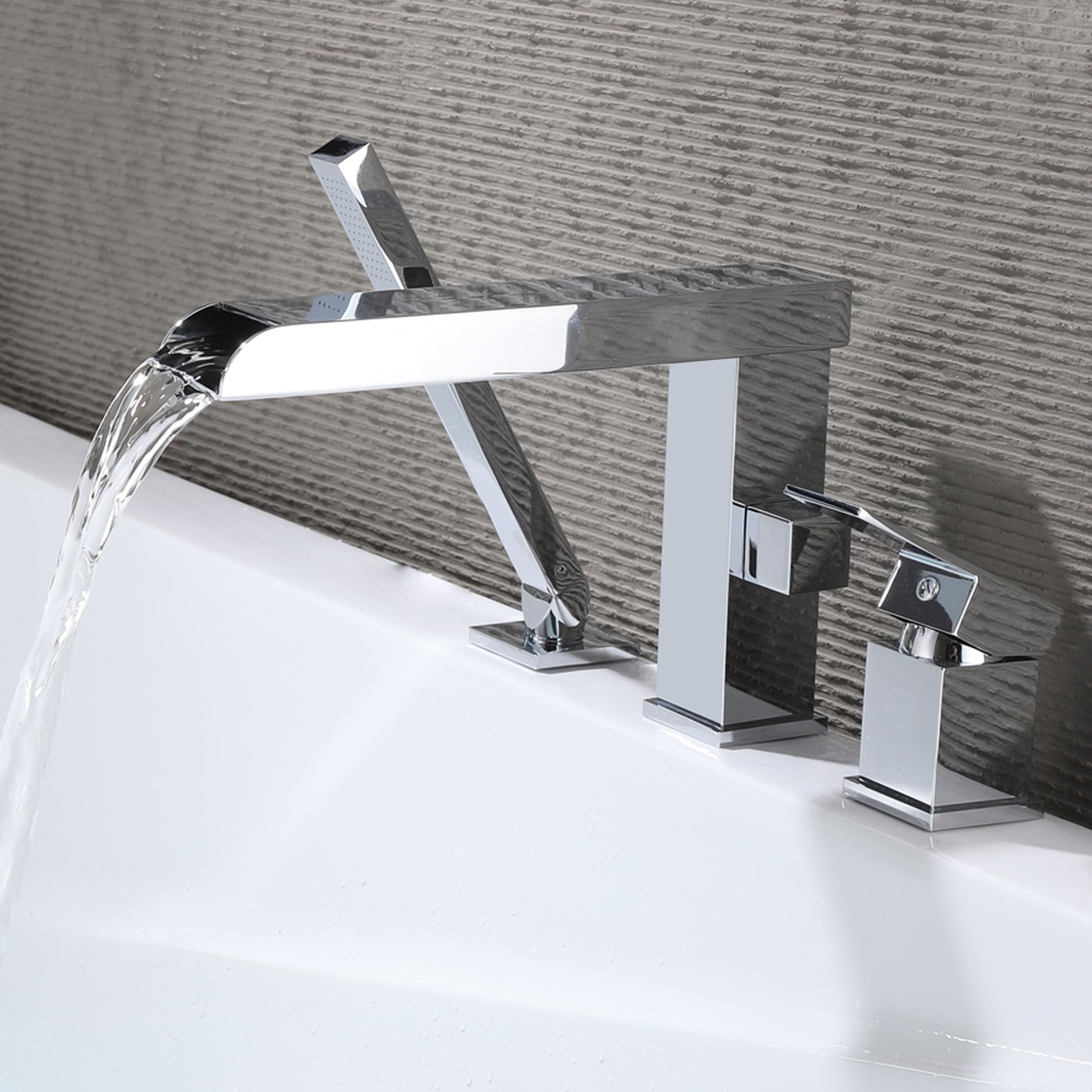Waterfall Roman Tub Faucet with Hand Shower, Tub Faucet Deck Mount High Flow, Bathtub Faucet with Sprayer Long Spout Chrome