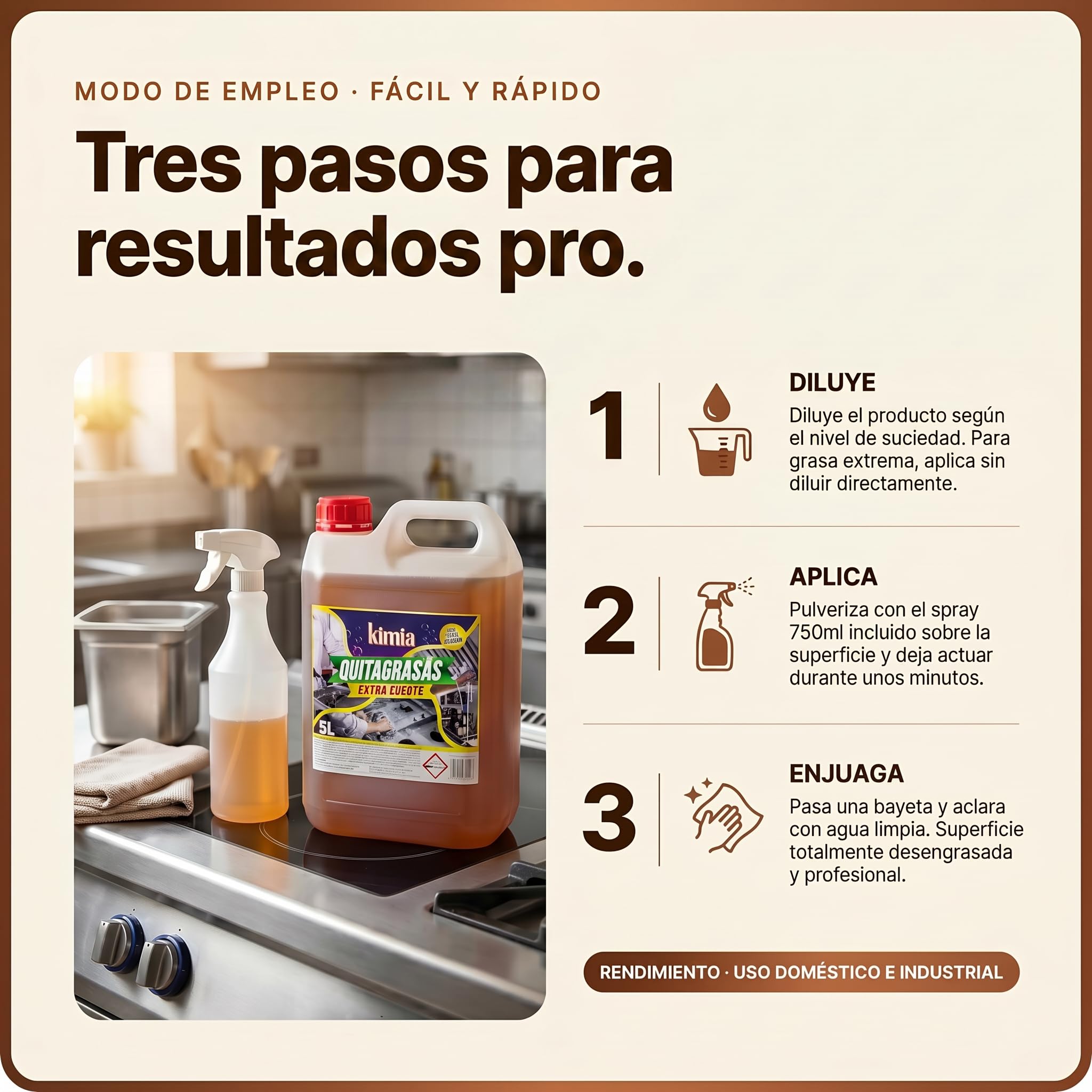 KIMIA Quita Grasas Extra Fuerte 5L + Pulverizador 750ml Desengrasante Concentrado Profesional