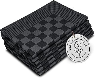 ZOLLNER 352 Tea Towels, 65 x 65 cm, 100% Cotton, 236 g/m², Set of 6, Black