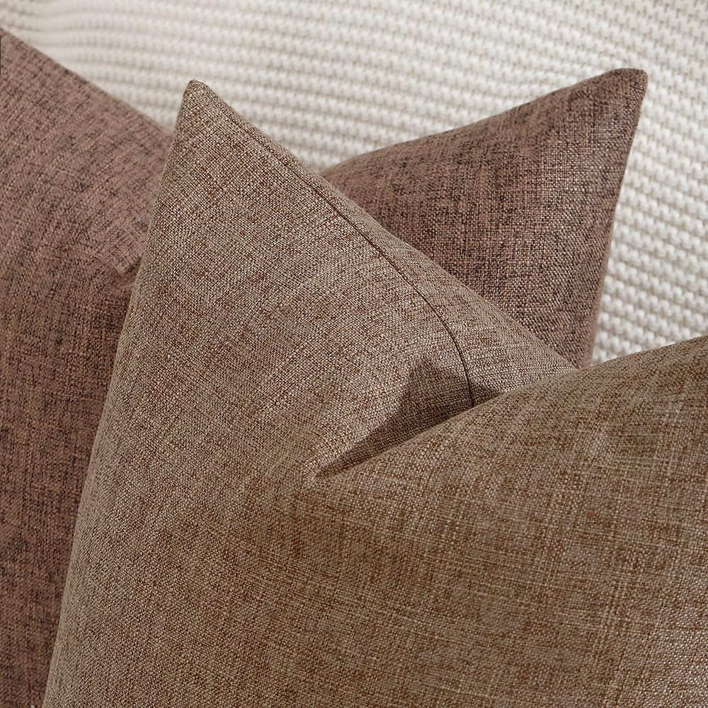 Copricuscini In Lino Morbido Madizz - Set 2 Pezzi 50x50cm, Marrone Chiaro | Per Divano E Camera - Foto 2