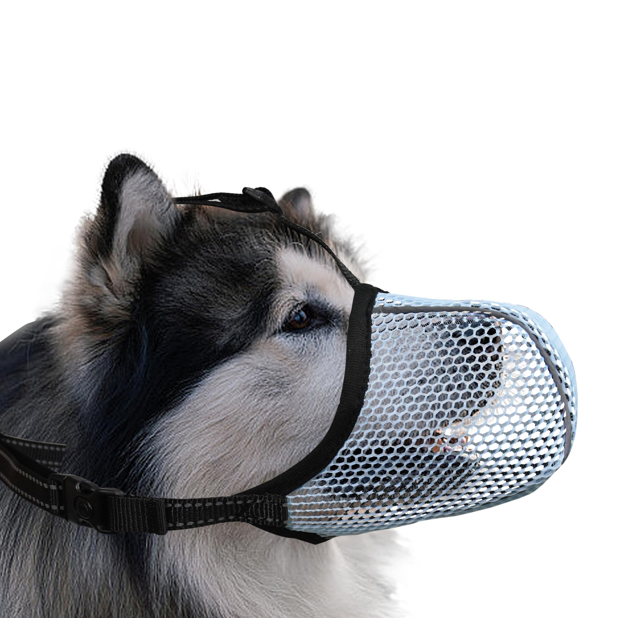 JOYPAWS Soft Dog Muzzle, Breathable Soft for All Breeds Dogs to Anti Prevent Chewing Barking Biting, Adjustable Reflective Basket Muzzle with Air Mesh Blue XXL