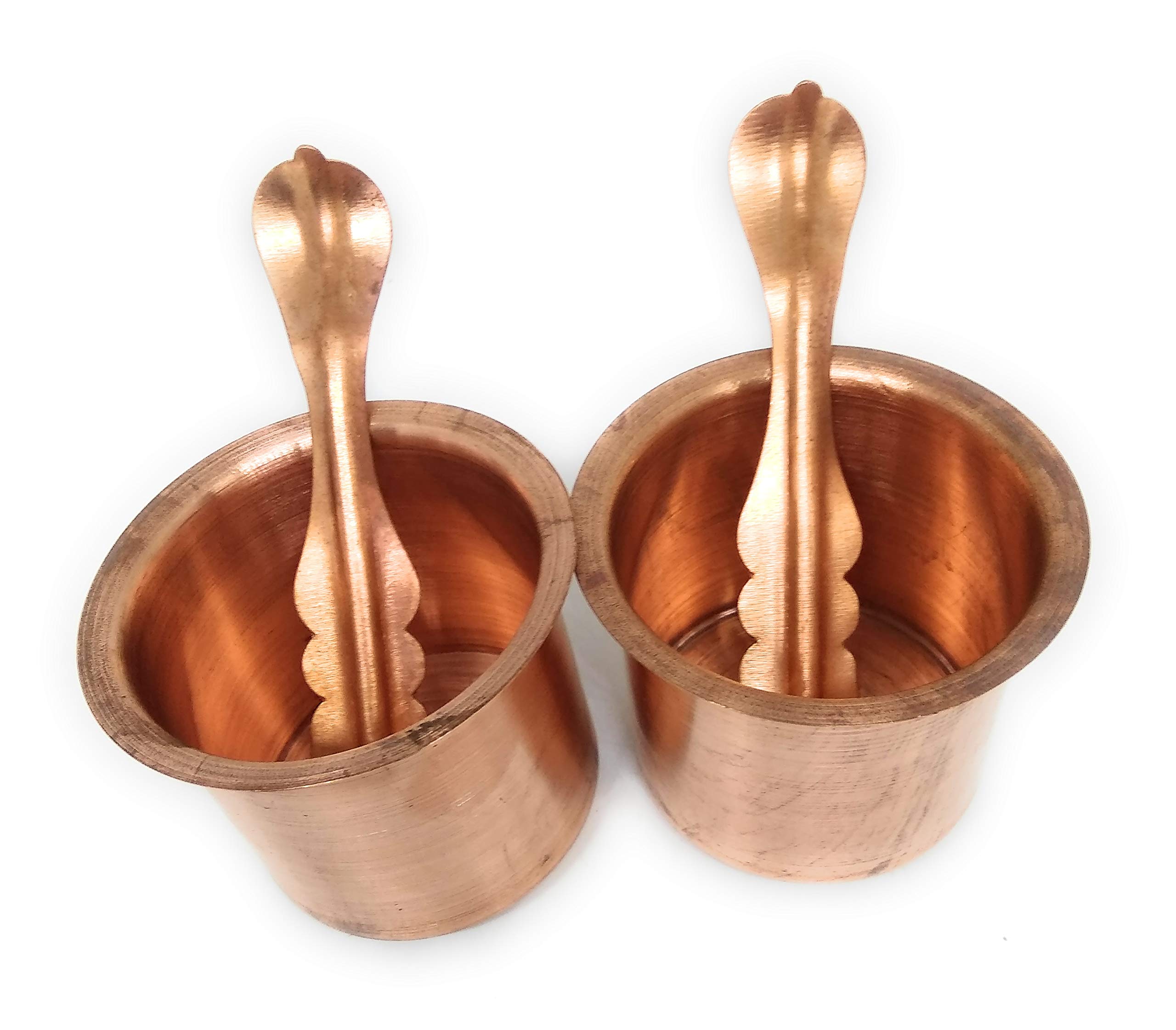 ZenithCart Copper Panchpatra with Aachmani | Anchmani Copper Spoon for Home Temple | God Pooja aarti | Pack of 2 Set