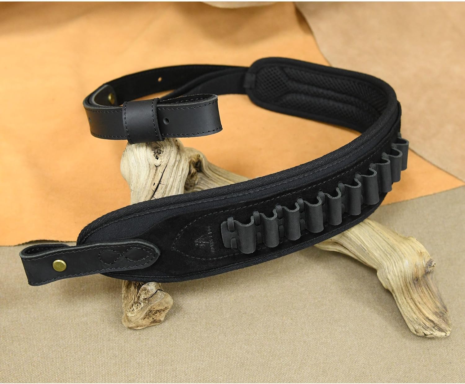 WAYNE'S DOG Padded Rifle Shoulder Strap with Thumb Hole, Leather Ammo Shell Holder Gun Gling
