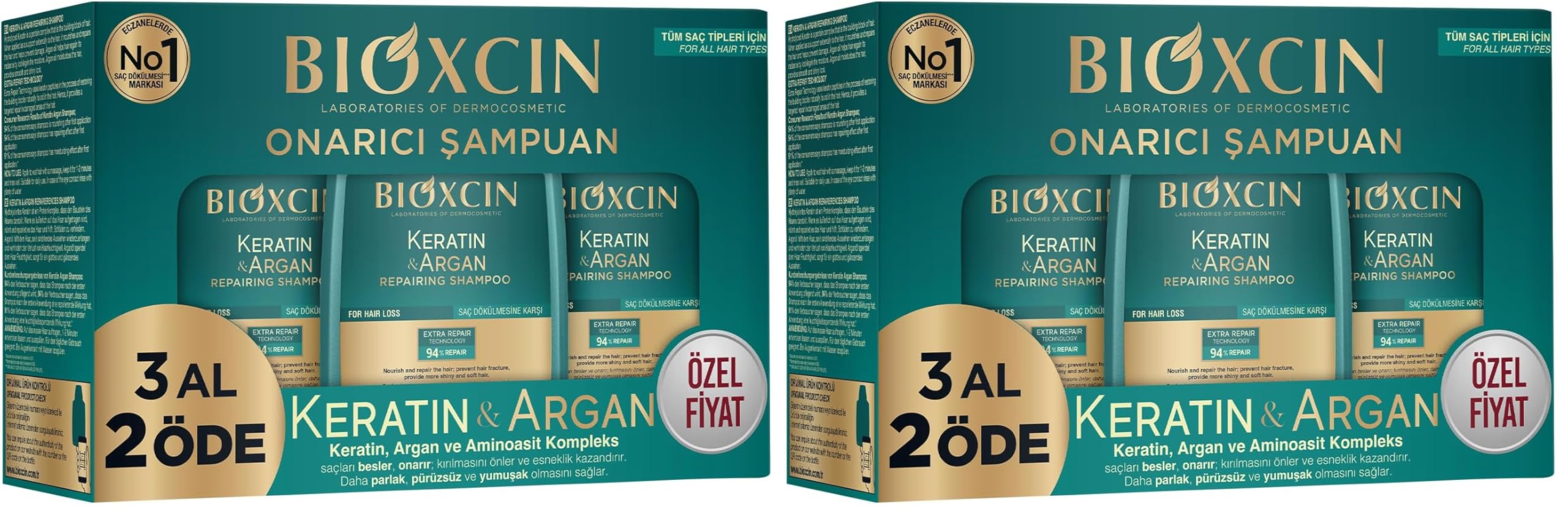 Bioxcin Keratin & Argan Onarıcı Bakım Şampuan 300 ml 3 Al 2 Öde - Yıpranmış Ve Hassas Saçlar (2 paketi)