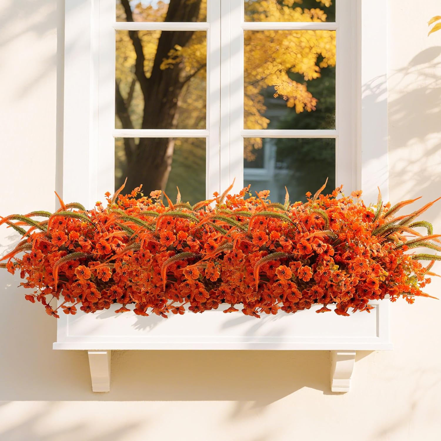 Artificial Mums Fall Flowers for Outdoors, 12 Bundles Fake Mums Faux Plants for Outdoor Planters Autumn Decorations,UV Resistant Silk Flowers for Front Porch Garden Patio Home Outside Decor (SET5) - Image 4