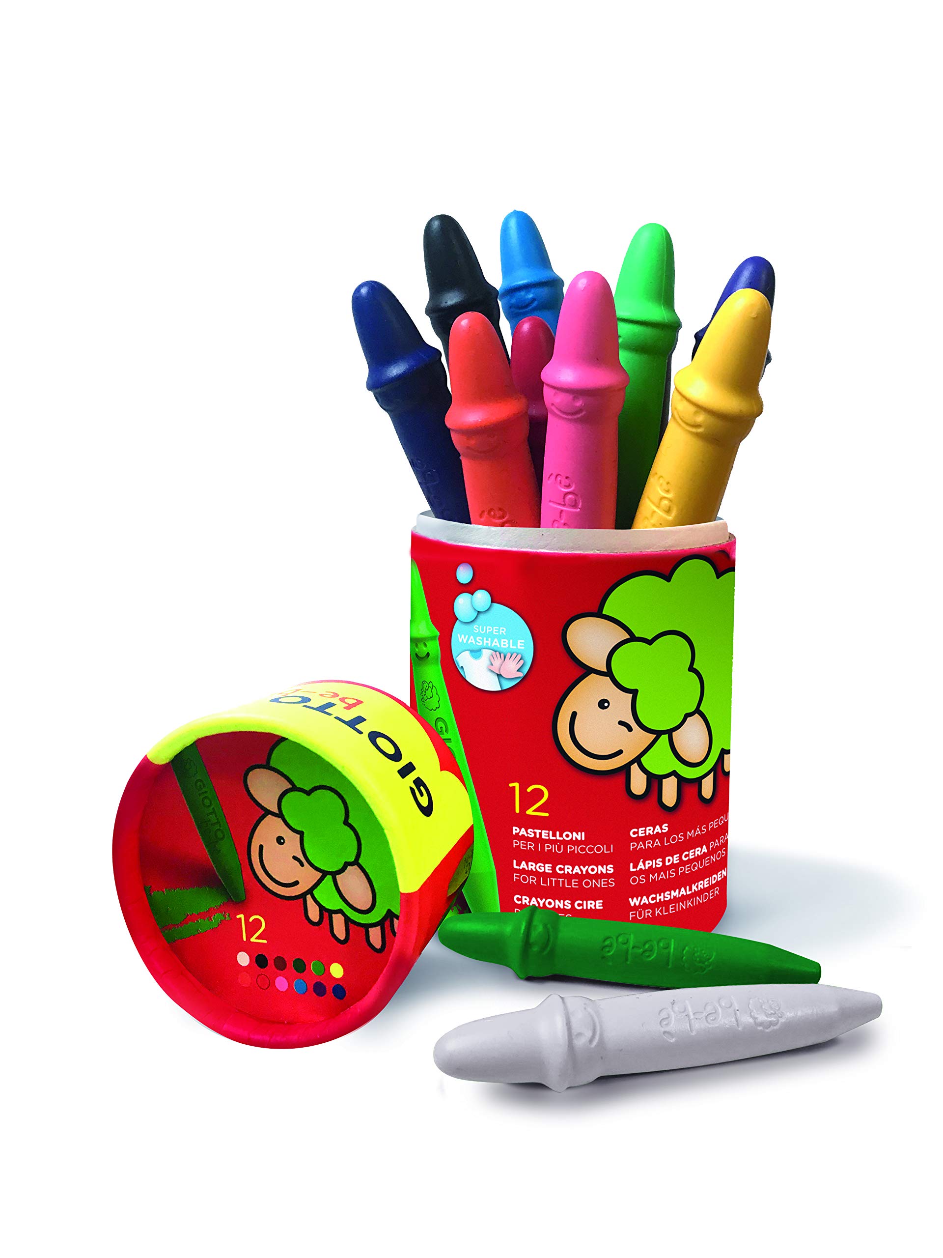 GIOTTO be-be - Jar of 12 Coloured Wax Crayons, 12 Assorted Colours
