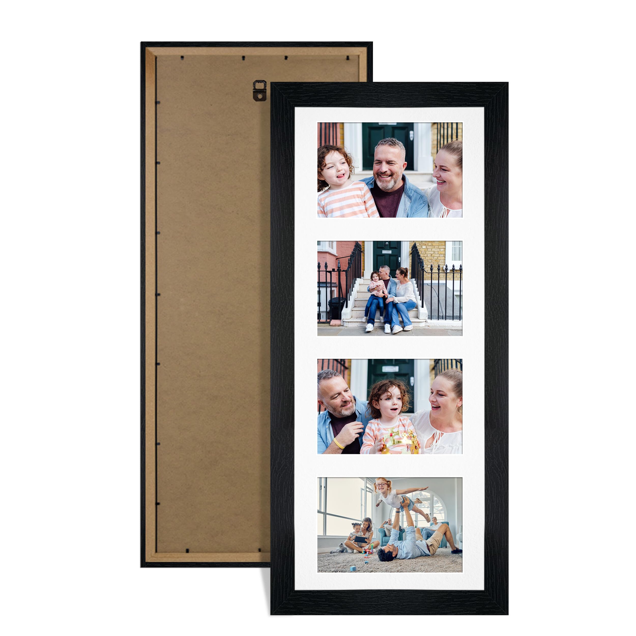 Alison Kingsgate Black 50x20cm Photo frames for multiple pictures -4 Apertures Collage Frame with White Mount - Holds (4x) 6x4 Photos - Engineered Wood & Perspex — image 1
