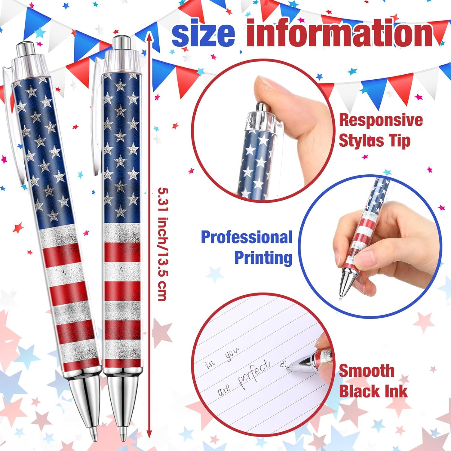 Spakon 32 Pcs American Flag Retractable Roller Ballpoint Pens 1.00 mm Patriotic Black Ink Pens Independence Day Pens Smooth Writing for Home Office 4th of July Memorial Day USA Souvenirs Gifts