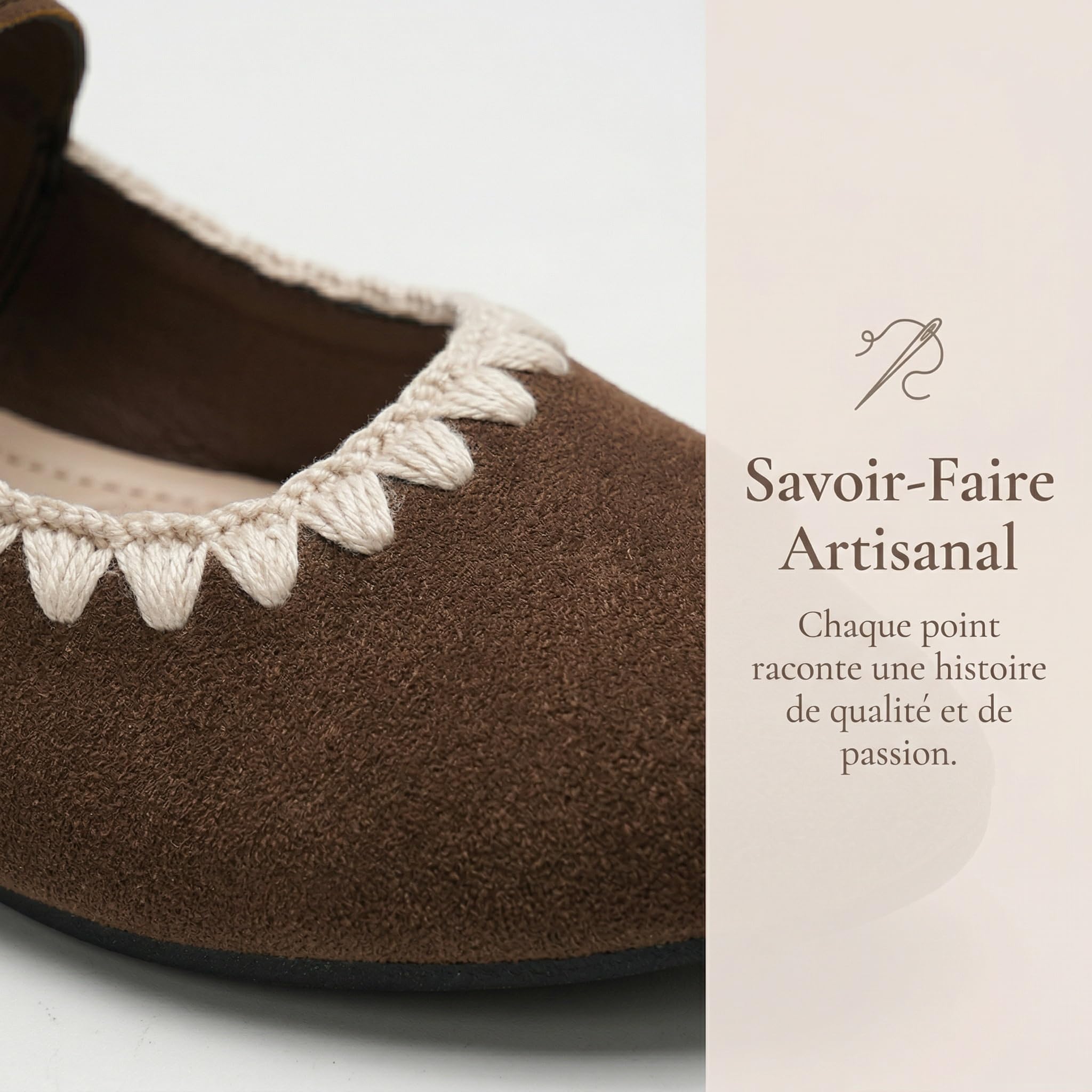 GLAMORA Ballerines Femme Mary Jane Effet Daim Bride Boucle Décorative Fermeture Rapide Crochet Chaussures Plates Souples Légères Bordure Tricotée Bout Rond Semelle Antidérapante Confort