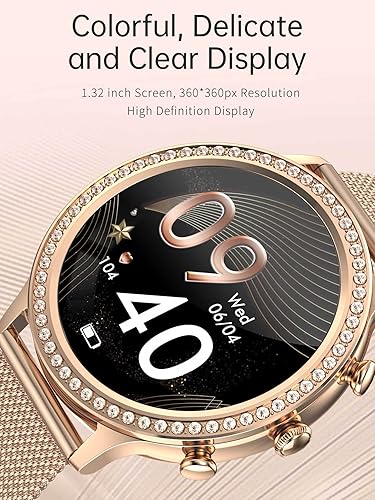 Miniatura 5 de Reloj inteligente para mujer, con Bluetooth, llamada, para mujer, 1.32 pulgadas, diamante, más de 100 marcas, rastreador de sueño para teléfonos