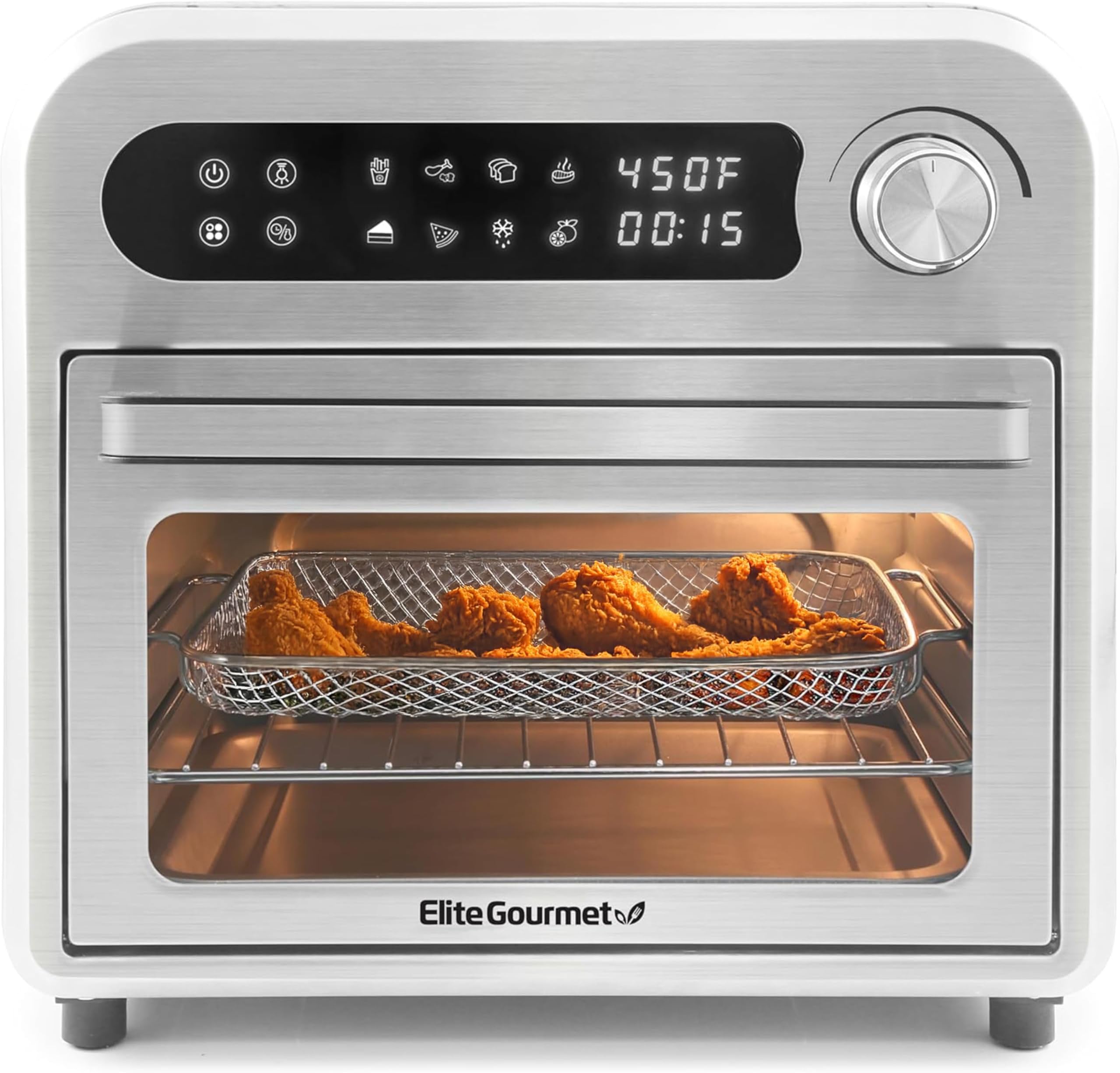 EAF1010D Programmable 10L Air Fryer Convection Countertop Oven, 8 Menu Settings, Temperature + Timer Controls, Bake, Toast, Broil, Air Fry, 1500W with Recipes, Steel Exterior