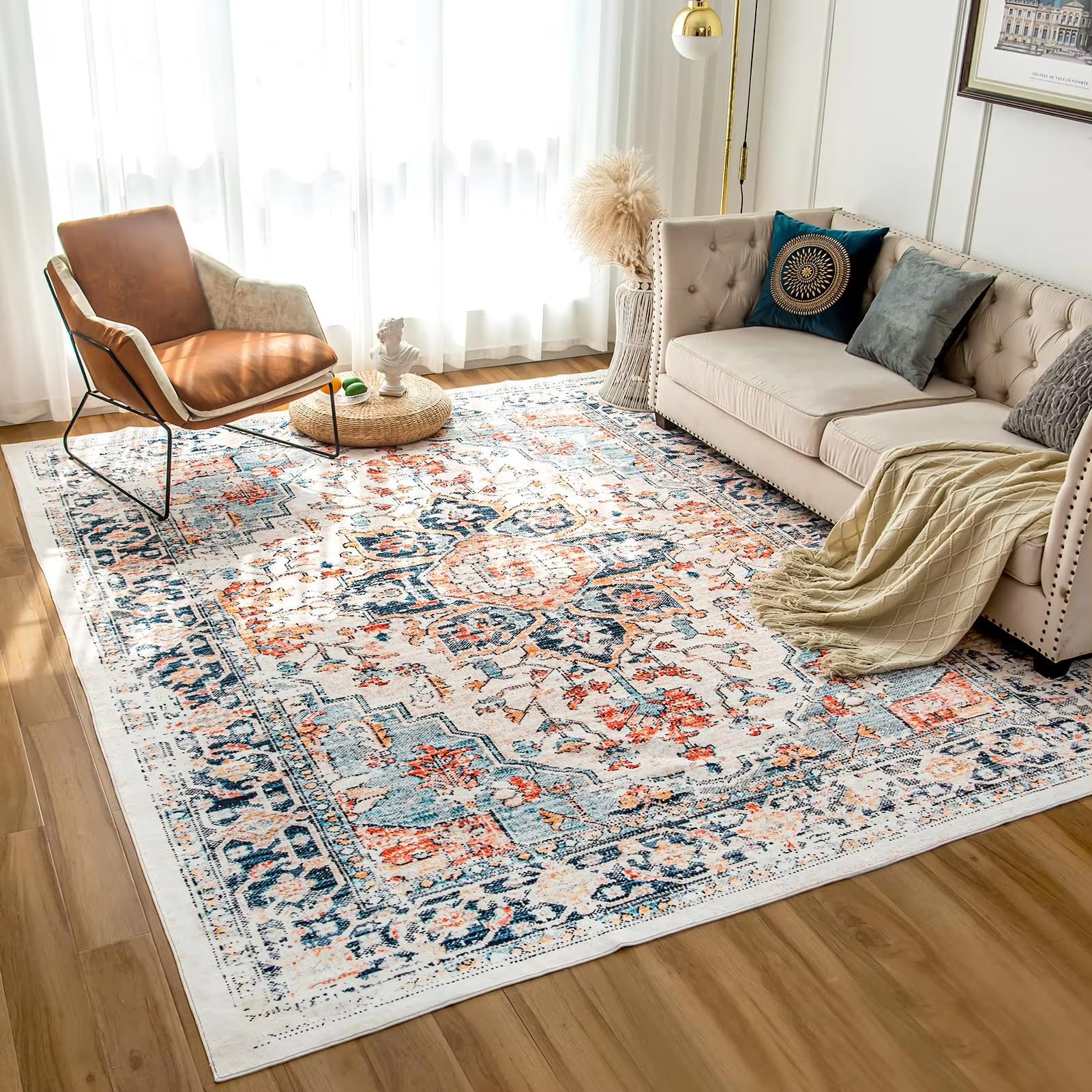 Dywan można prać w pralce, retro design, antypoślizgowy dywan do salonu sypialni wystrój domu (135 x 135 cm / 53 x 53 cale)