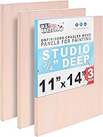 US Art Supply 11x14 Cradled Birch Wood Panels 3/4" Studio Depth (3 Pack) - Unprimed Painting Boards for Acrylic, Oil, Mixed Media & Paint Pouring