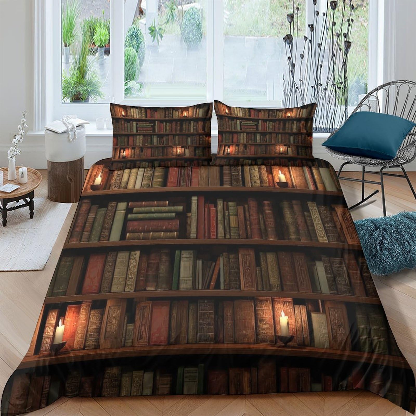 Ctjqhvkz Style-6 3D Printed Vintage Bookshelf Fitted Sheet Microfiber Soft Anti-Slip Mattress Cover For Bedroom Guest Room Single（135X200cm）