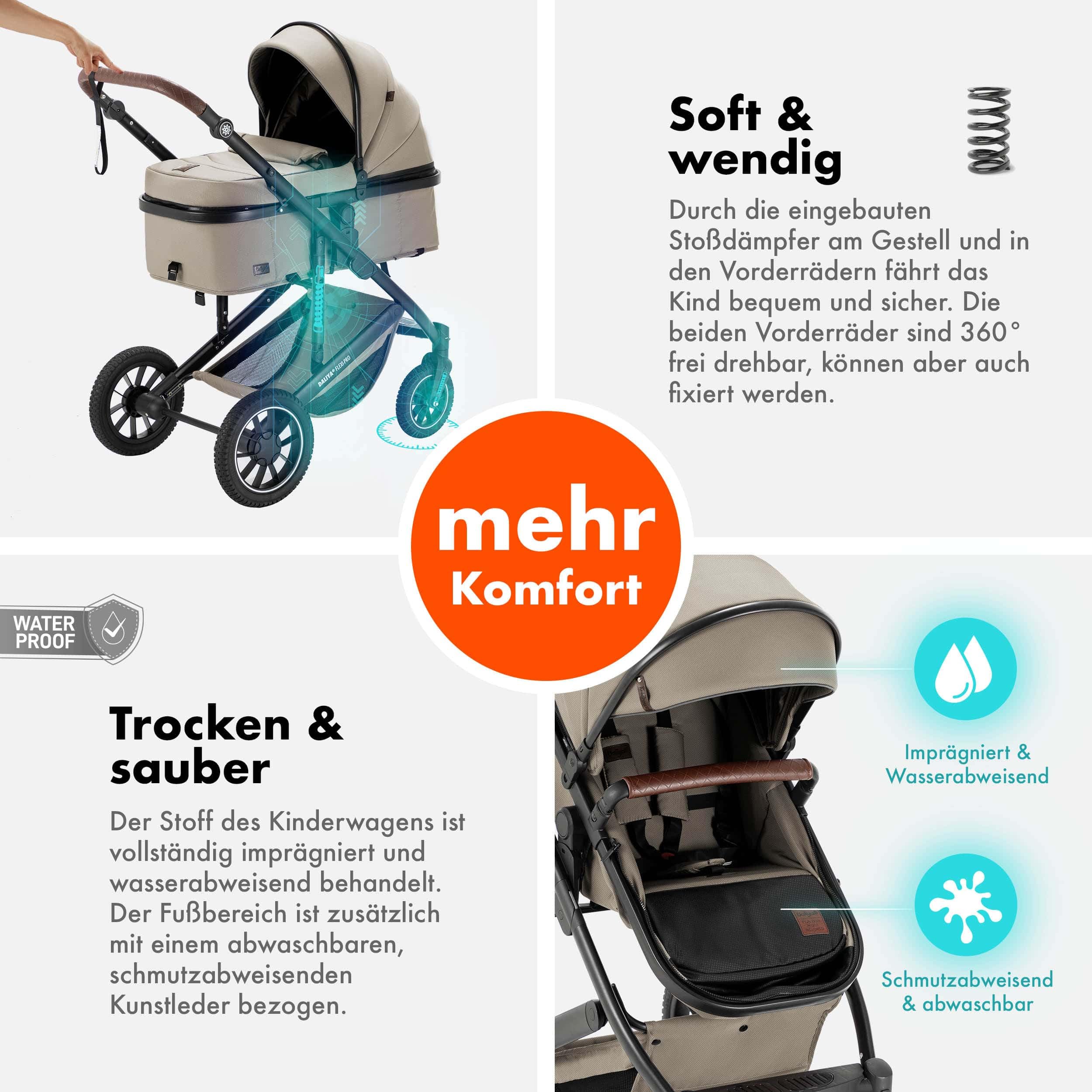 Daliya® FLEXI-PRO M 2in1 Kinderwagen & Buggy (Beige Leinen)