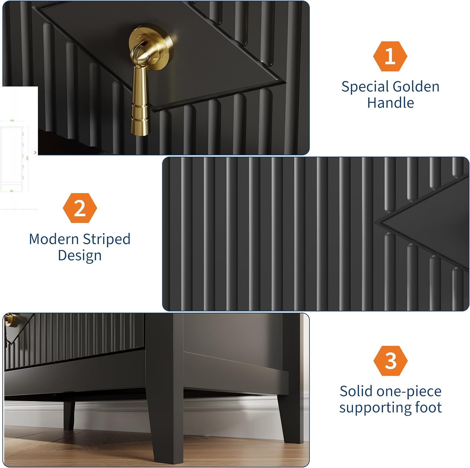 Fluted 5 Drawers Dresser for Bedroom, 42.9" Tall Modern Chest of Drawers with Metal Handle, Wooden Dresser Organizer for Bedroom, Living Room, Hallway, Entryway, Black - Image 5