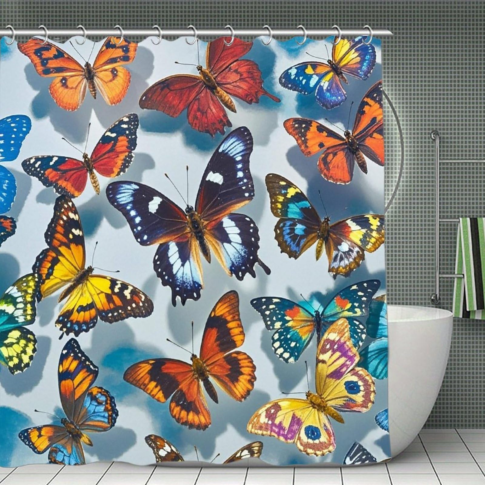 FekiLoot Butterflies Shower Curtain Minimalist Thick Bathroom Curtain Washable Modern Bathroom Shower Curtain Heavy Duty Waterproof Cloth Bath Curtain with Hooks 70.8"x70.8"