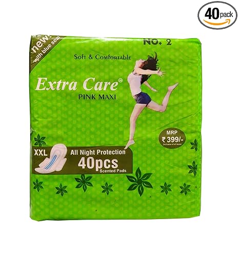 HRV Extra Care Womens/Girls XXL Sanitary Pads (Napkins) with Wings - Pack of 40 (Pink MaXI)