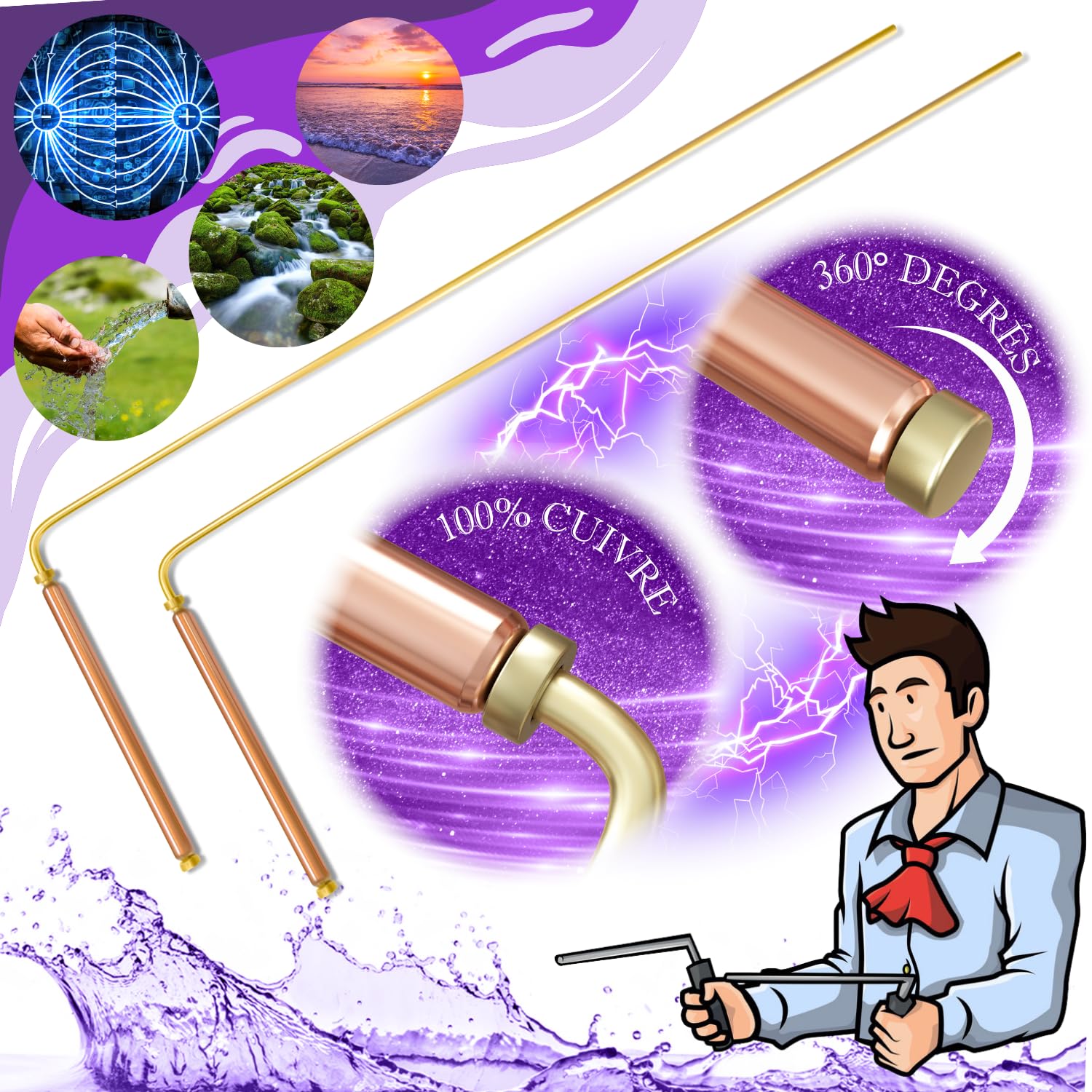 Sponsored Ad – Majestic's Dowsing Rods/Water Divining Rods - Deluxe Model, Copper and Brass, 34 cm, Hand Wash Only, for Radiesthesia/Dowsers/Divination