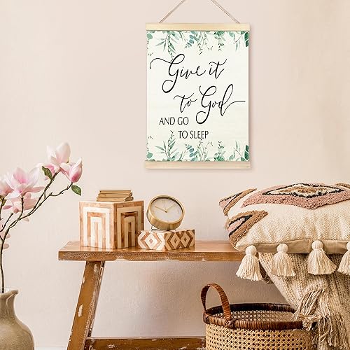 Miniatura 4 de TAEDIN Marco para colgar pósteres, letrero con texto en inglés "Give It to God and Go to Sleep", lienzo de madera de granja cristiana, impresión de
