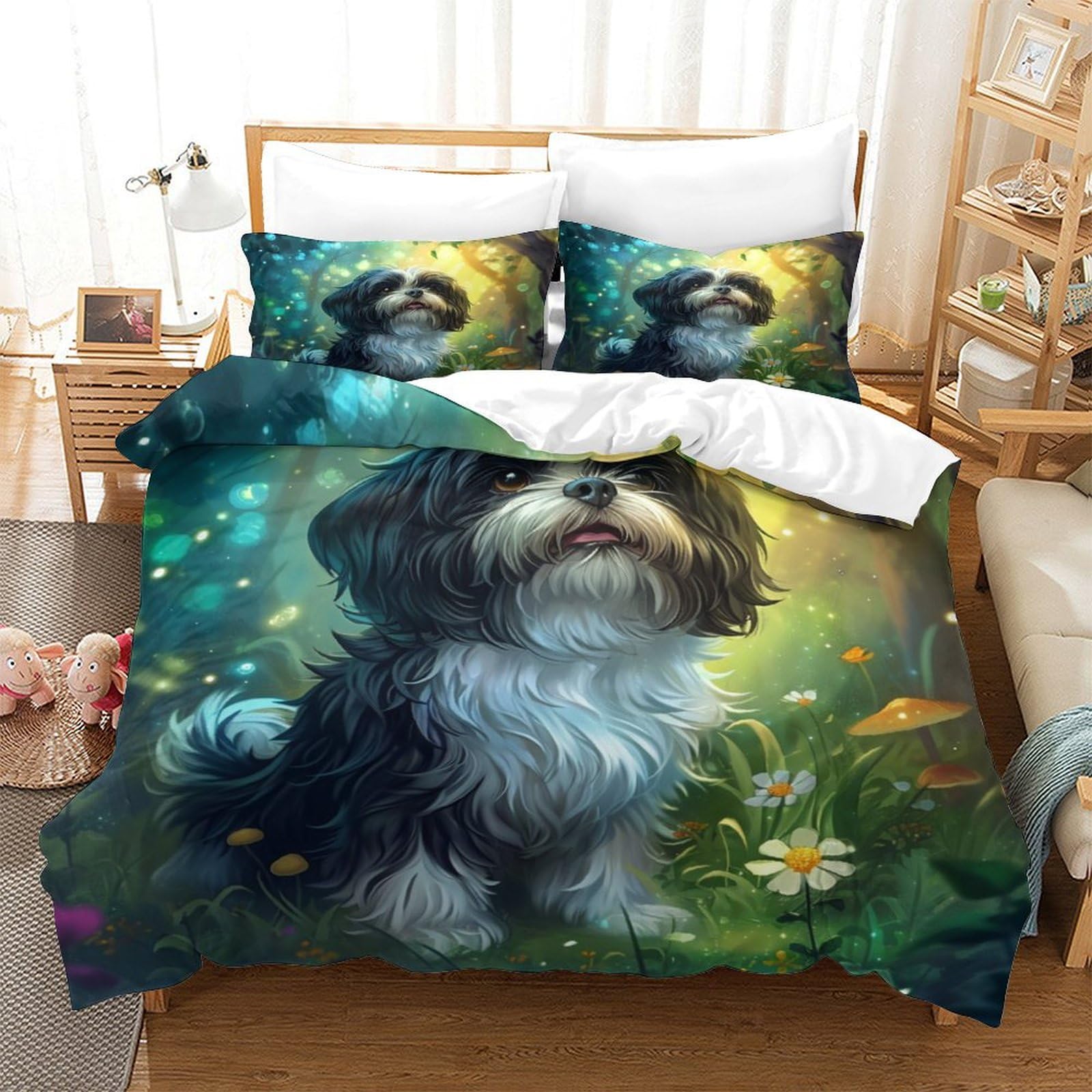 Parure de lit Shih Tzu housse de couette 140x200 cm avec taies