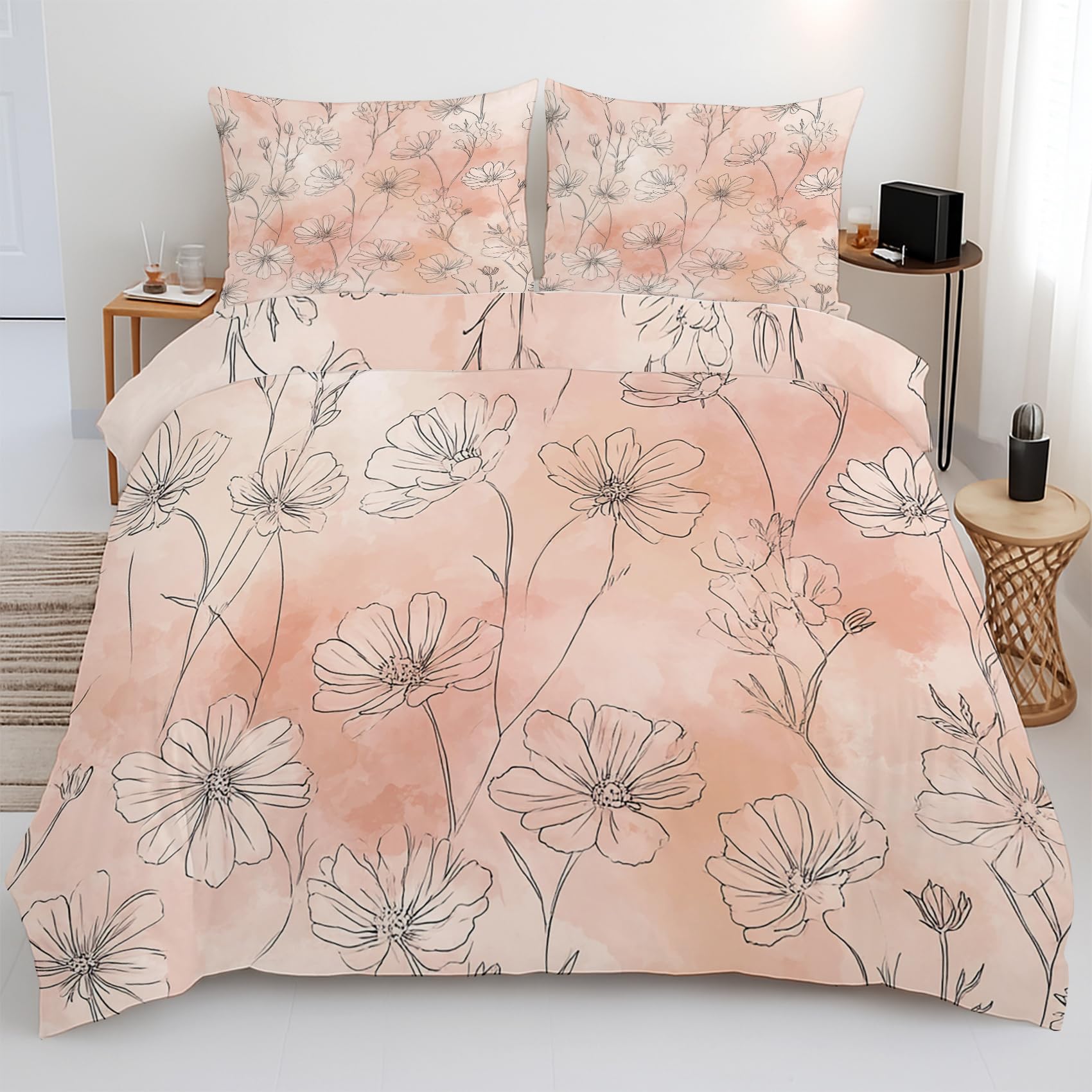 Parure de Lit 240x260 Rose et Fleurs pour Chambre Parentale Douce