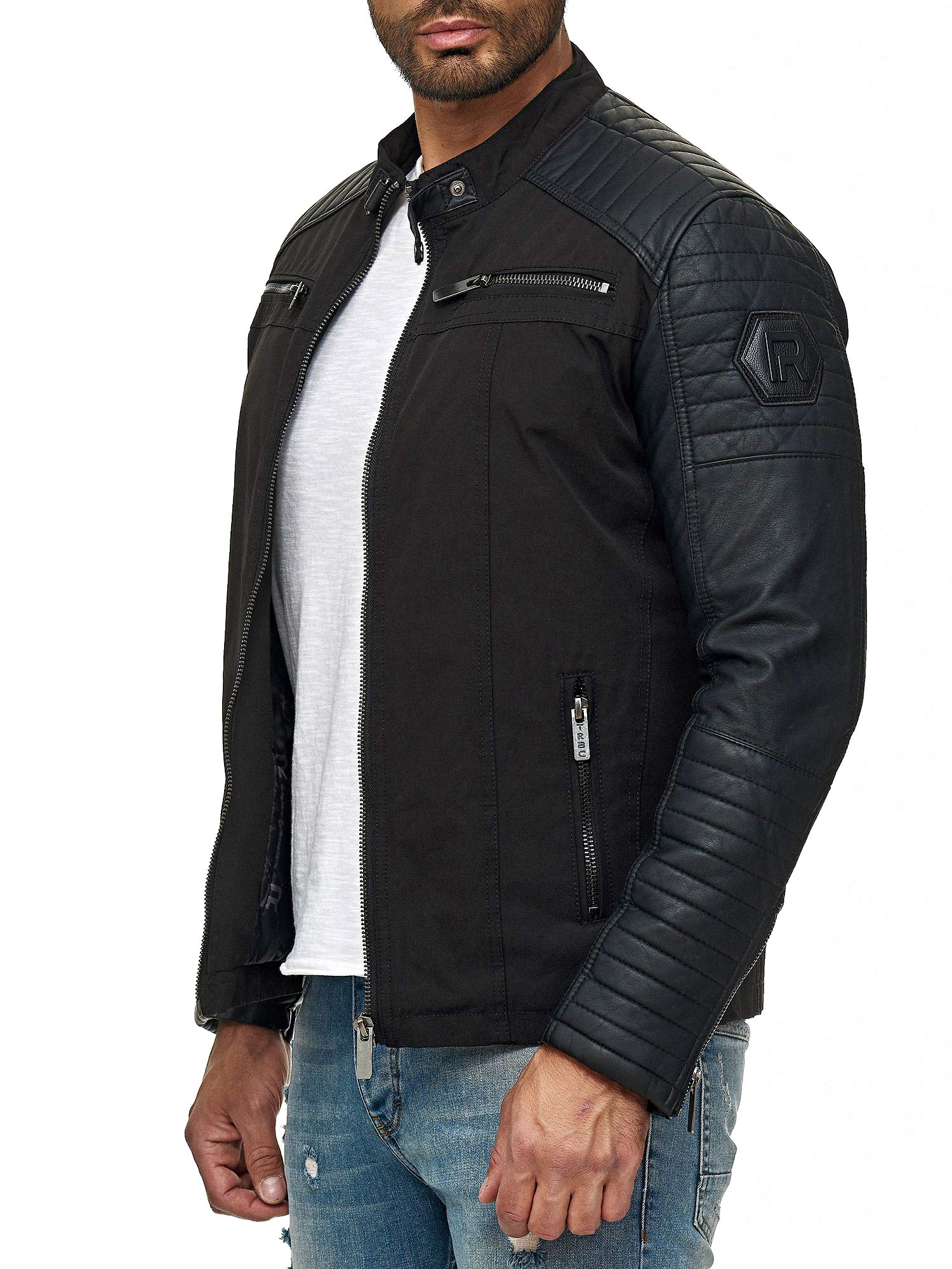 Red Bridge Chaqueta de Hombre Cazadora de Cuero sintético, Cazadora de Motocicleta de Cuero sintético Negro