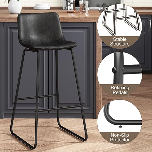 Miniatura 5 de Juego de 4 taburetes de bar de piel sintética de 30 pulgadas, taburetes de bar modernos con patas de metal y reposapiés, sillas urbanas sin brazos