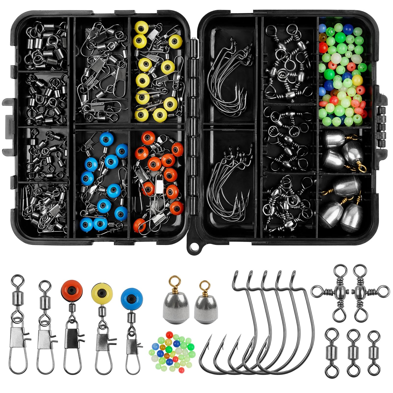 160-teiliges Angelzubehr-Set, einschlielich Jig-Wurmhaken, Eisengewichte,  rollende Angelwirbel-Druckknpfe, Sinker-Rutschen, Angelschnurperlen,  Angelausrstungsset mit Tackle-Box : Amazon.de: Sport & Freizeit