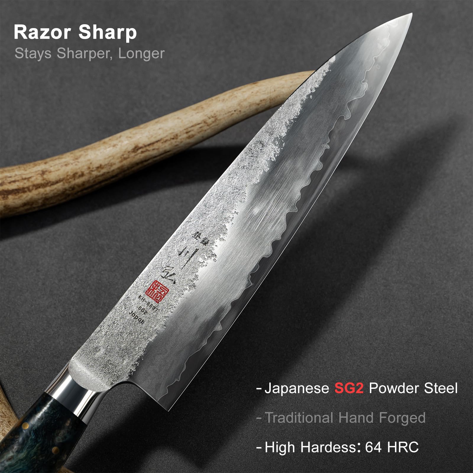 8.27" Japanese Chef Knife, SG2 Powder Steel Gyuto Knife, Hand-Forged — Amazon image 3