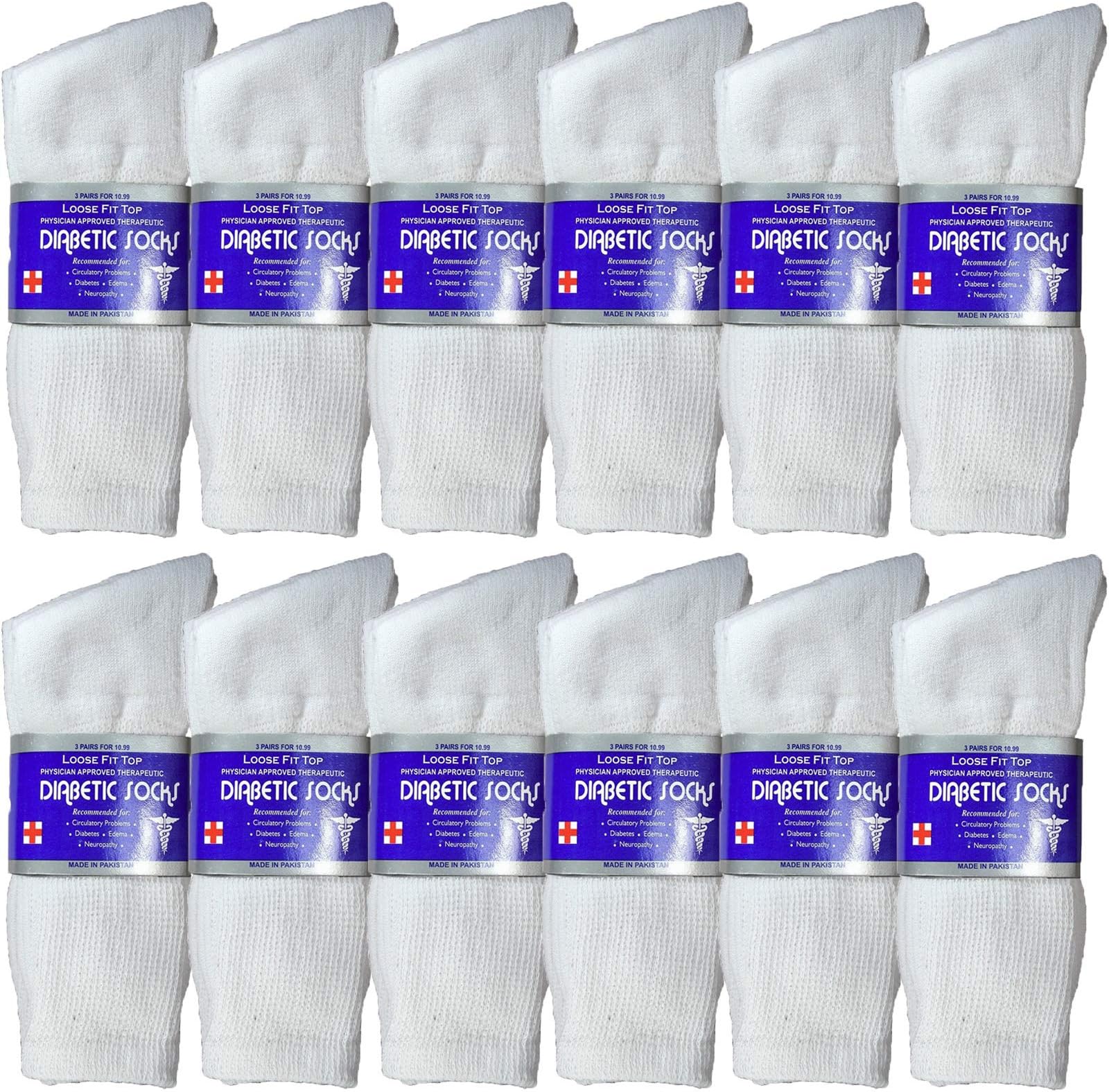 USBingoshop 3, 6 or 12 Pairs Mens Physicians Approved Crew Ankle Diabetic Socks Cotton