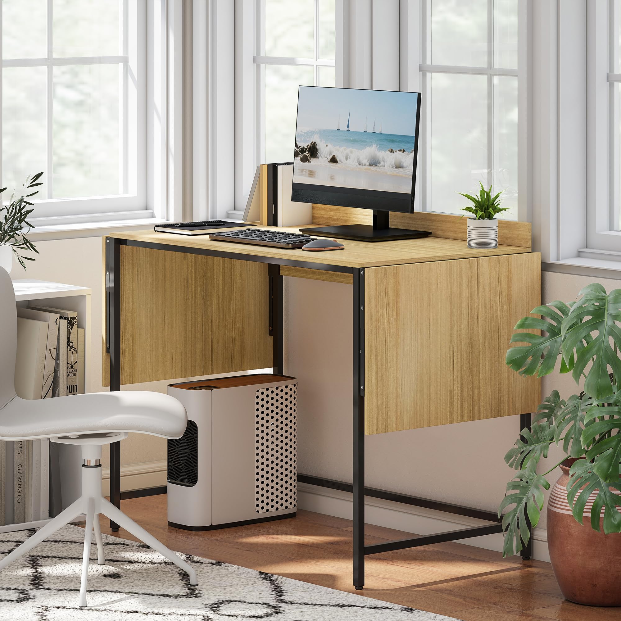 HOMCOM Schreibtisch Klappbar Modern-Design 100/135/170 x 58 x 78 cm Eiche