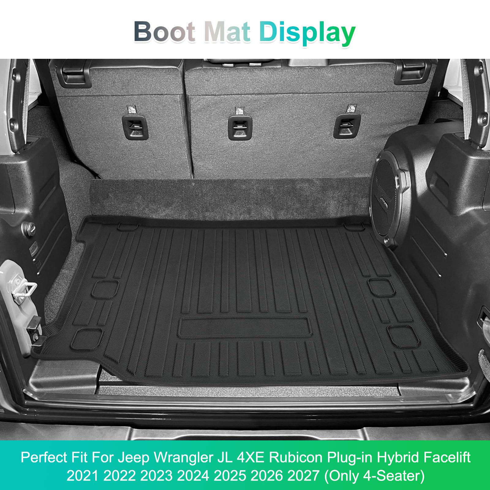 GAFAT J eep Wrangler JL 4XE Plug-in Hybrid 2021-2024 2025 Kofferraummatte, Wrangler 4xe 2023 Kofferraumwanne Hohe Kante Original TPE 3D Scanner, Wrangler 2024 Zubehör [4-Sitzer]