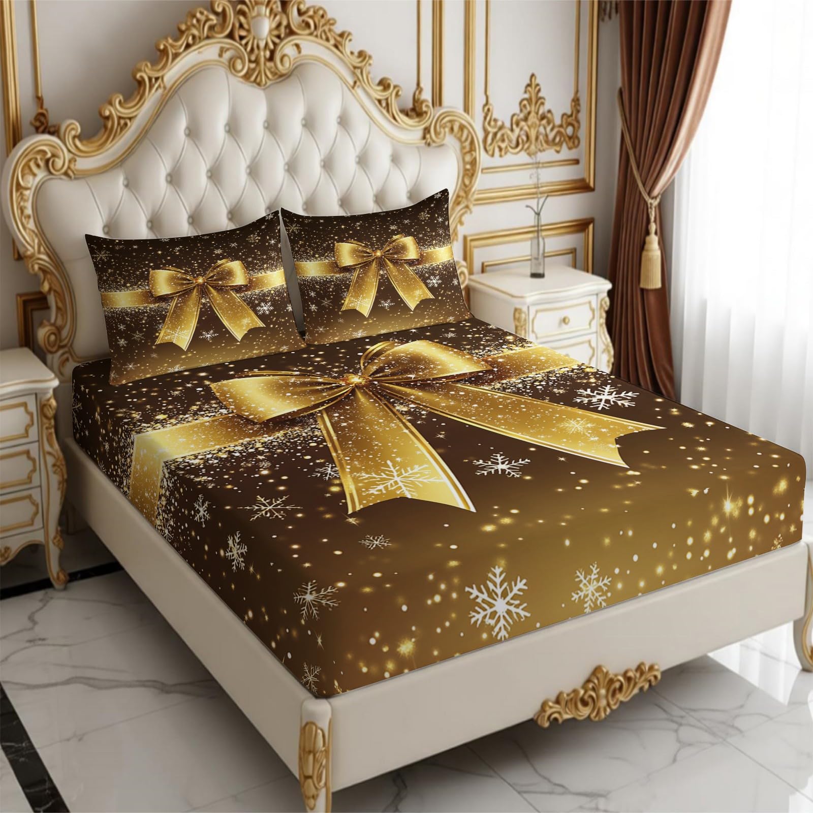 Lenzuolo con Angoli 180 x 200 cm Microfibra Biglietti di Natale Lenzuolo Sotto Elasticizzato Profondo 25 cm oro per Singolo e Matrimoniale