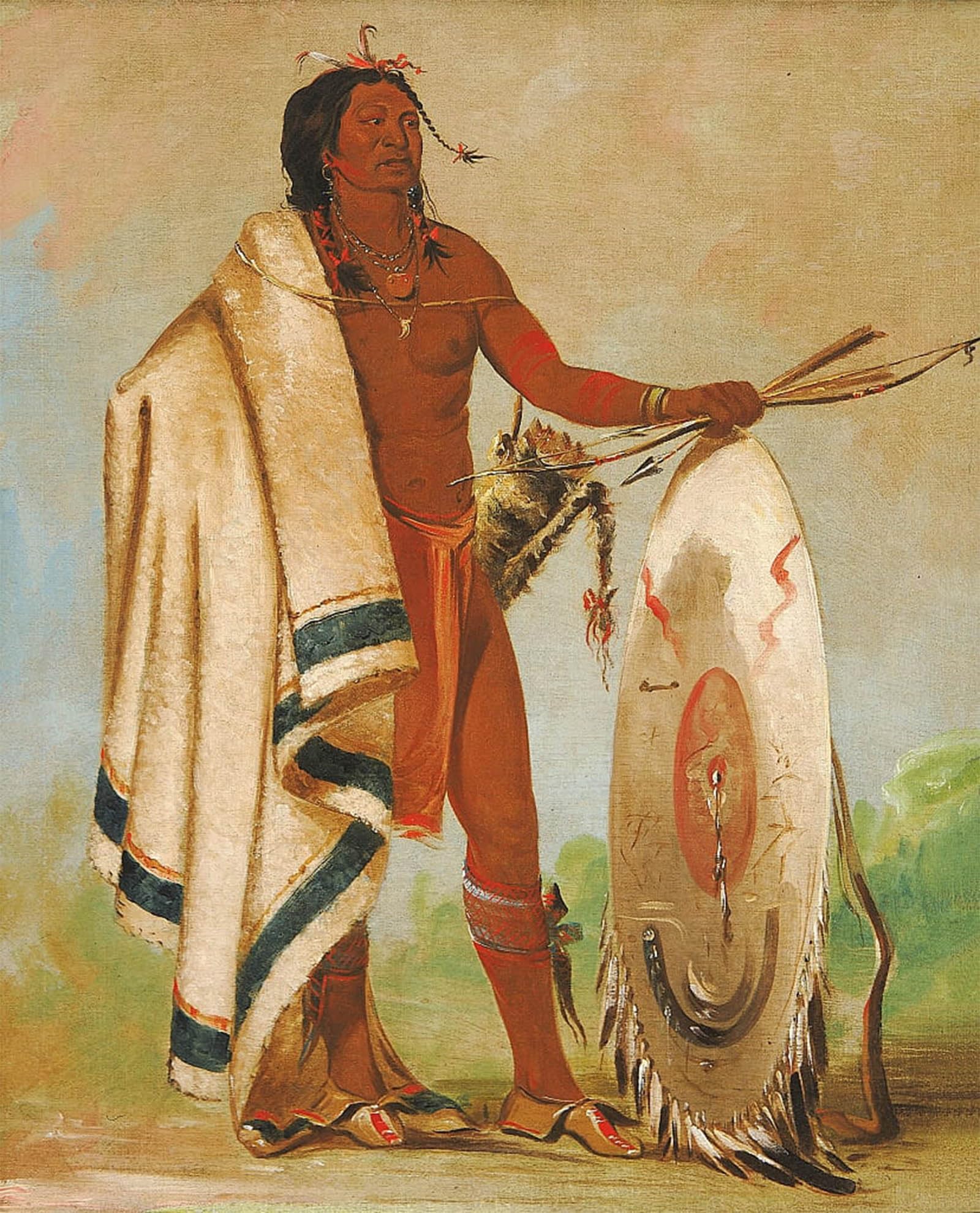 Artxlxxbn No Frame Famous Prints Artwork Pictures Poster Painting Art Smoked Shield A Distinguished Warriories By George Catlin Artwork Landscape Pictures For Home Decor 60X90cm