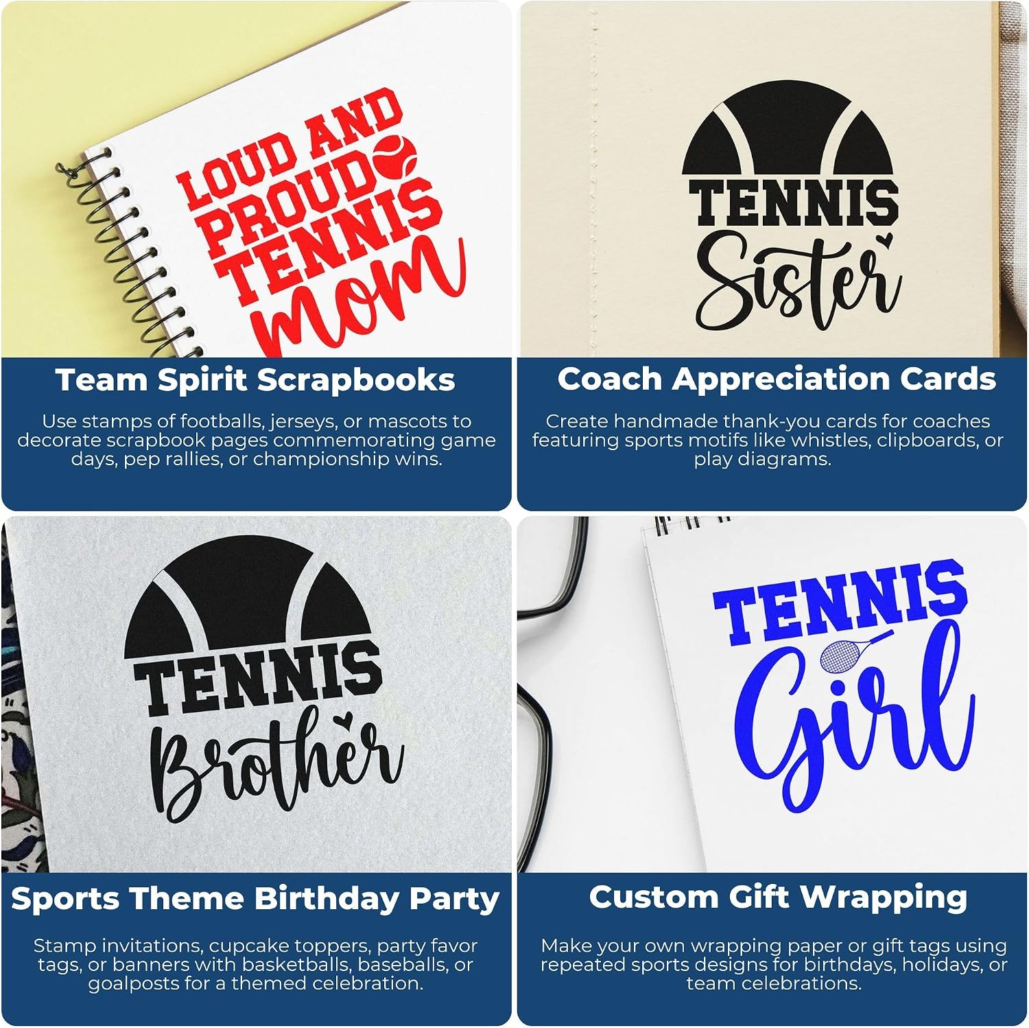 Personalized Tennis Mom Spirit Gift Craft Supplies Ink Stamp | Standard 1-5/8" Square Wood Handle Professional Grade for Scrapbooking, Card Making, Invitations & Crafts Ideal Fans