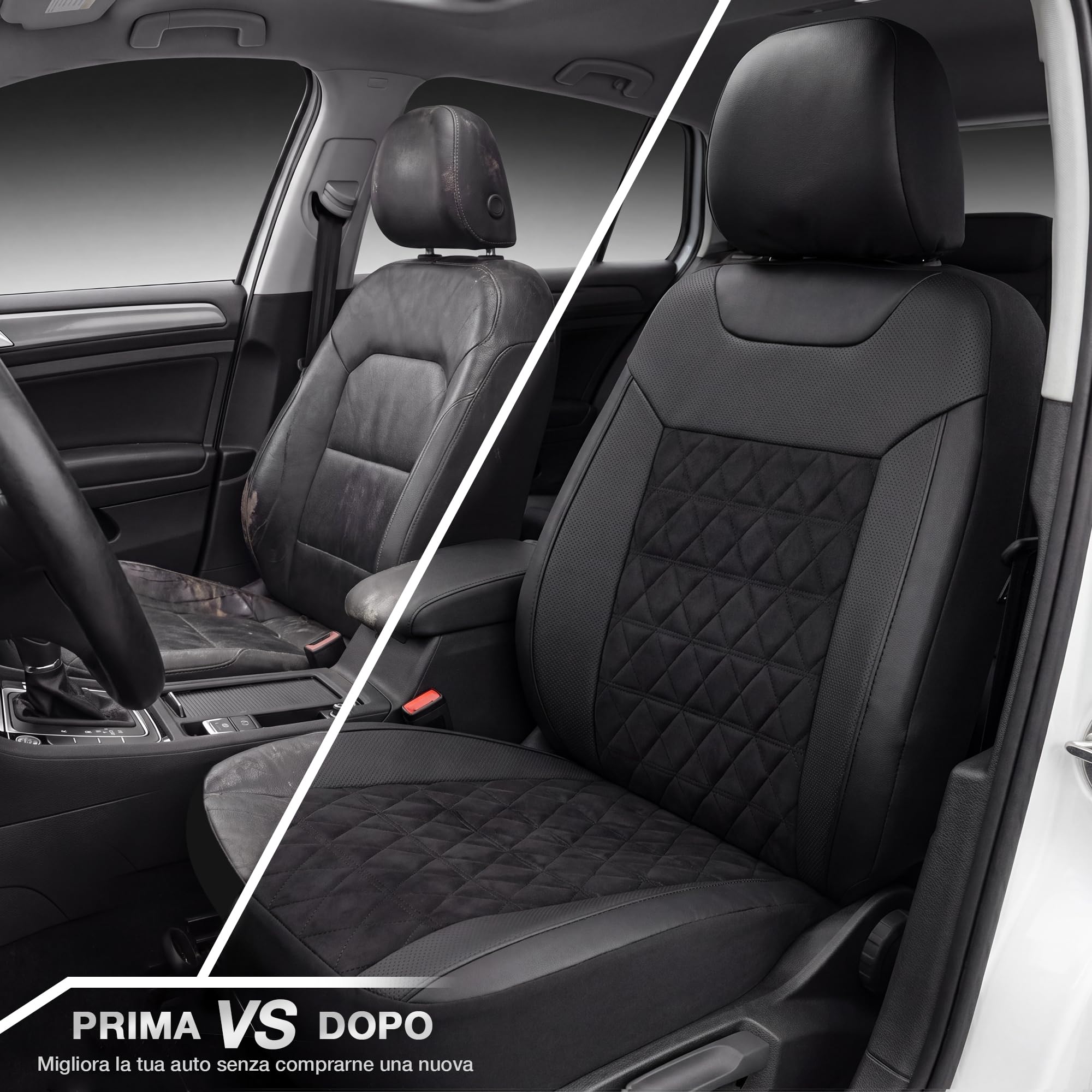 TOYOUN Coprisedili Auto Universale Qualità Superiore Poliestere e PU Nero