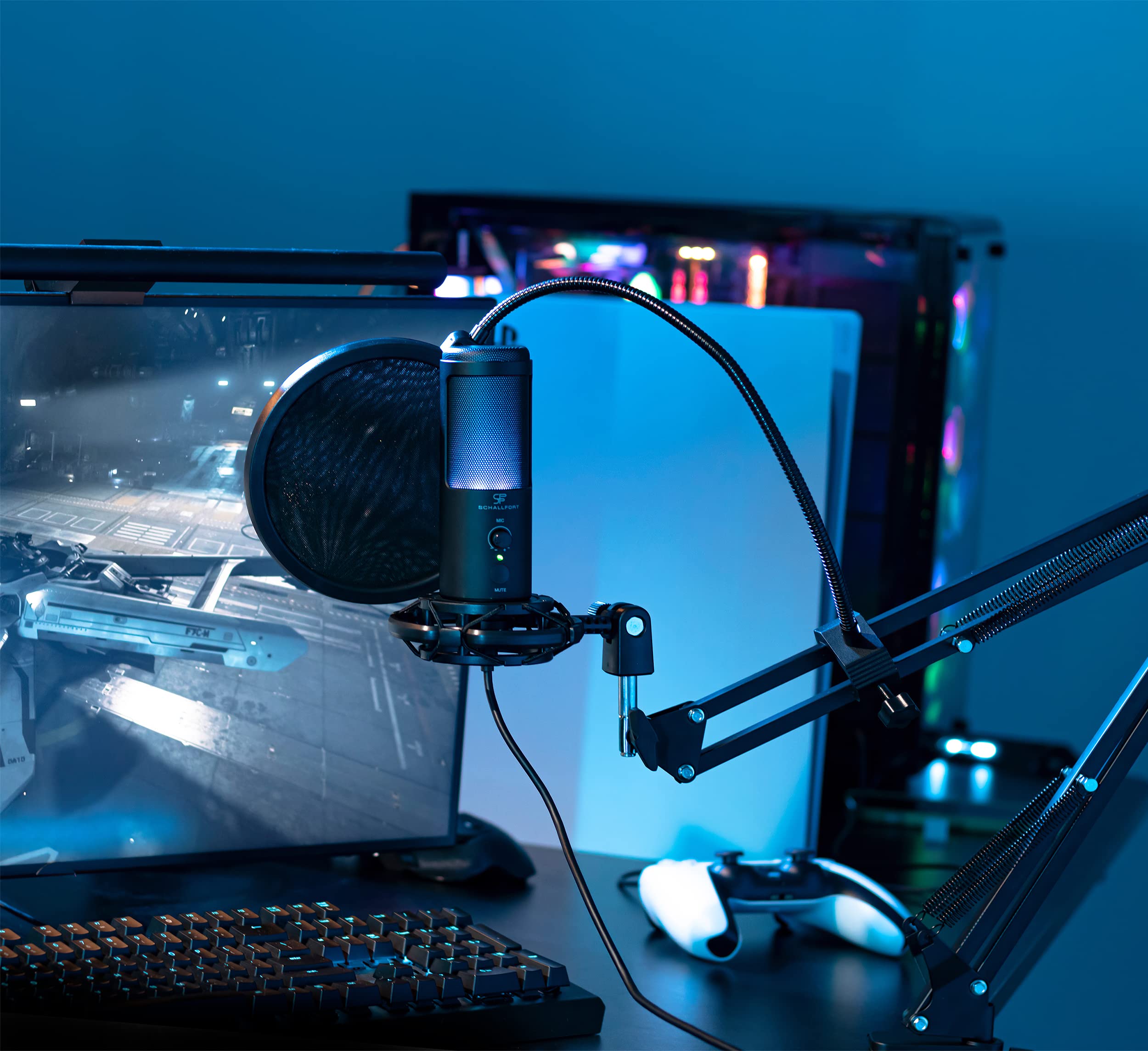 Mikrofon Vibe7-RGB (7-teilig), RGB-Beleuchtung, USB-C Plug & Play, AUX, Touch-Bedienung, Kondensator Mikrofon Set mit Mikrofonarm und Tischstativ, für Streaming, Gaming, Podcasting