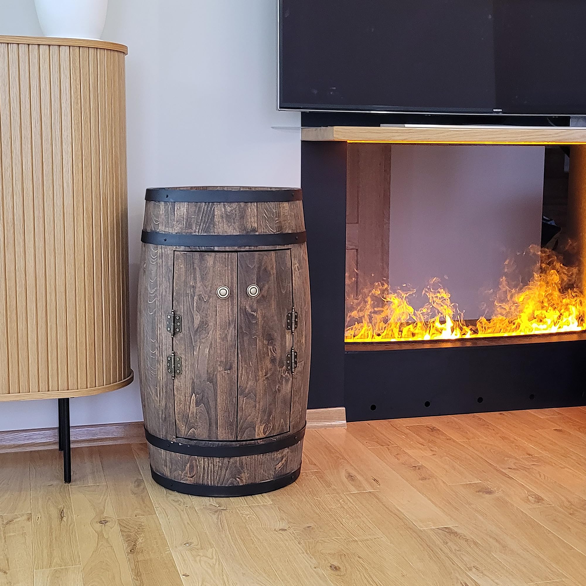 WEECO Barile con due ante, armadio per bevande, Whisky bar, Barile di vino, Cantinetta Portabottiglie in Legno, Mini Bar scaffale rotondo, Scaffale vino Botte vini, Barile Grappa, Barile da whisky